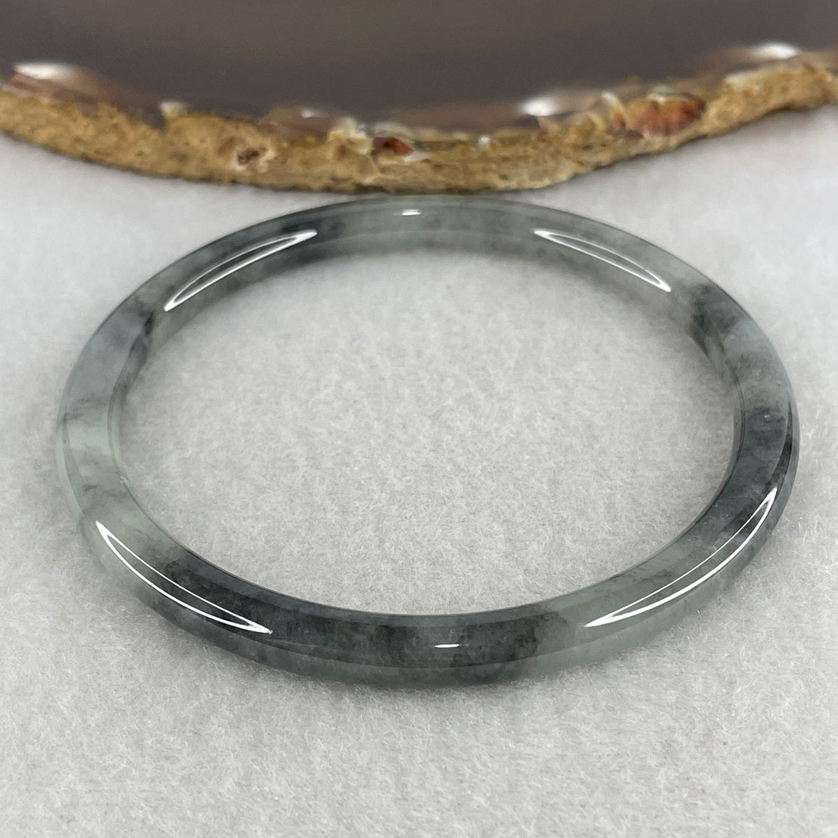 Natural Type A Wuji Grey Jadeite Bangle | 59.3mm Inner Diameter (19.10g 5.5x6.1mm | Very Slight External Rough | Yin-Yang Harmony & Spiritual Protection) - Huangs Jadeite and Jewelry Pte Ltd