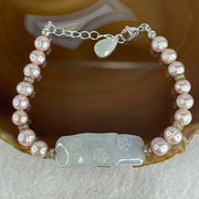 Natural Type A Semi Icy Light Lavender Jadeite Flower with Faux Pearl Beads Bracelet 13.94g 15-20cm 37.3 by 14.1 by 3.0mm - Huangs Jadeite and Jewelry Pte Ltd