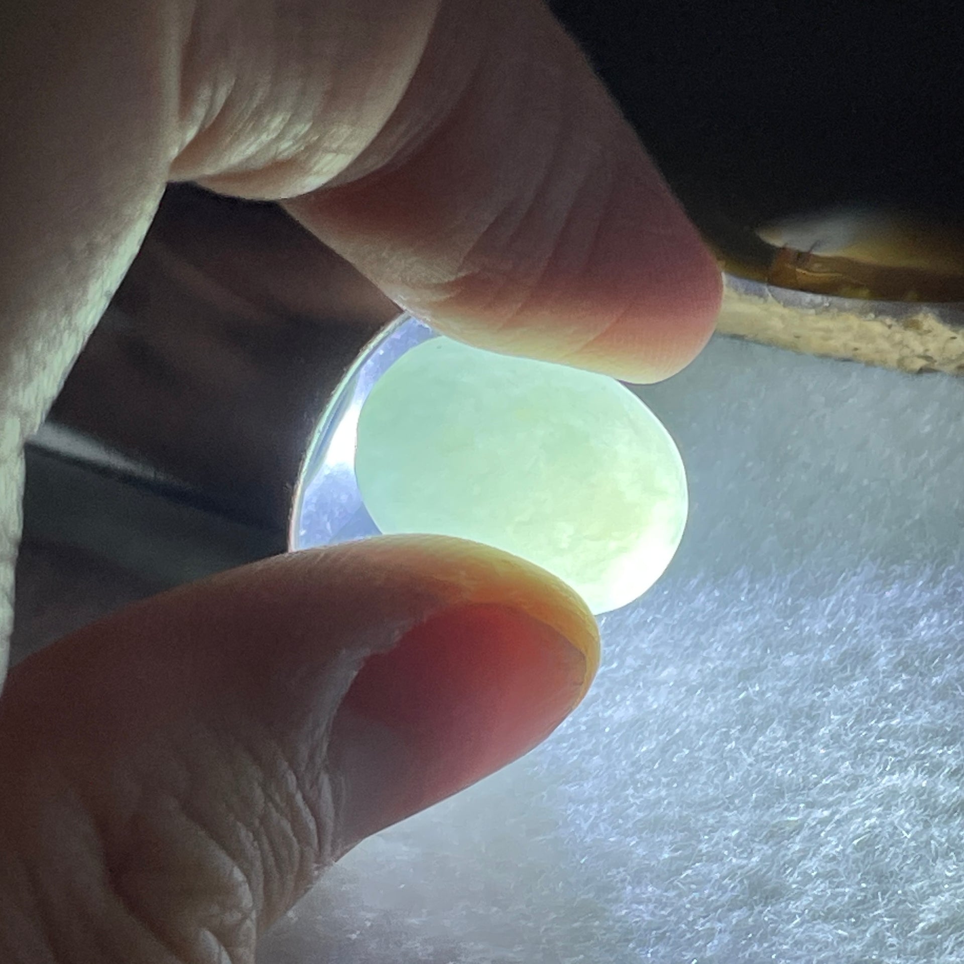 Natural Type A Semi Icy Green Jadeite Oval Shape Cabochon Stone for Setting 3.34g 17.7 by 13.0 by 7.4mm - Huangs Jadeite and Jewelry Pte Ltd