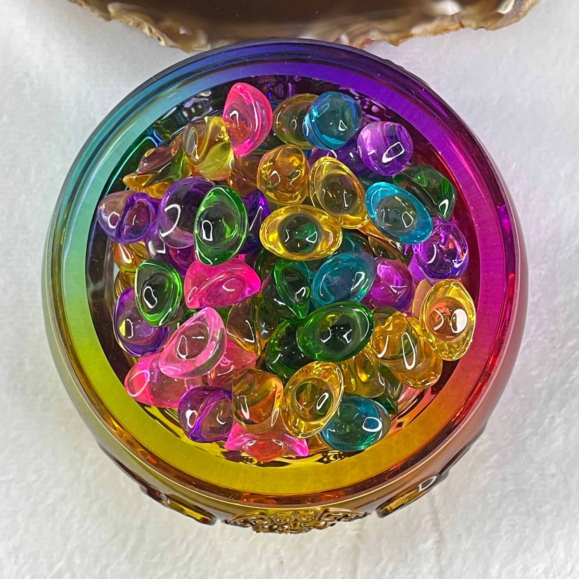 Muti Color Liuli Wealth Pot with Ingot Yuan Bao Display Total Weight 638.93g 101.0 by 51.0mm - Huangs Jadeite and Jewelry Pte Ltd