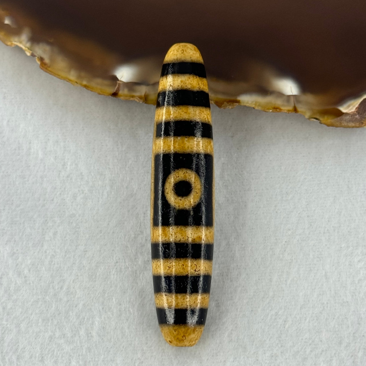 Natural Powerful Tibetan Old Oily Agate 2 Eyes Dzi Bead Heavenly Master (Tian Zhu) 二眼天诛 13.19g 58.5 by 12.6mm - Huangs Jadeite and Jewelry Pte Ltd