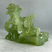 Natural Green Serpentine Double Horses with Twin Birds on Tree and Pond Display 1,254.1g L243.0 by B135.0 by H146.0mm - Huangs Jadeite and Jewelry Pte Ltd