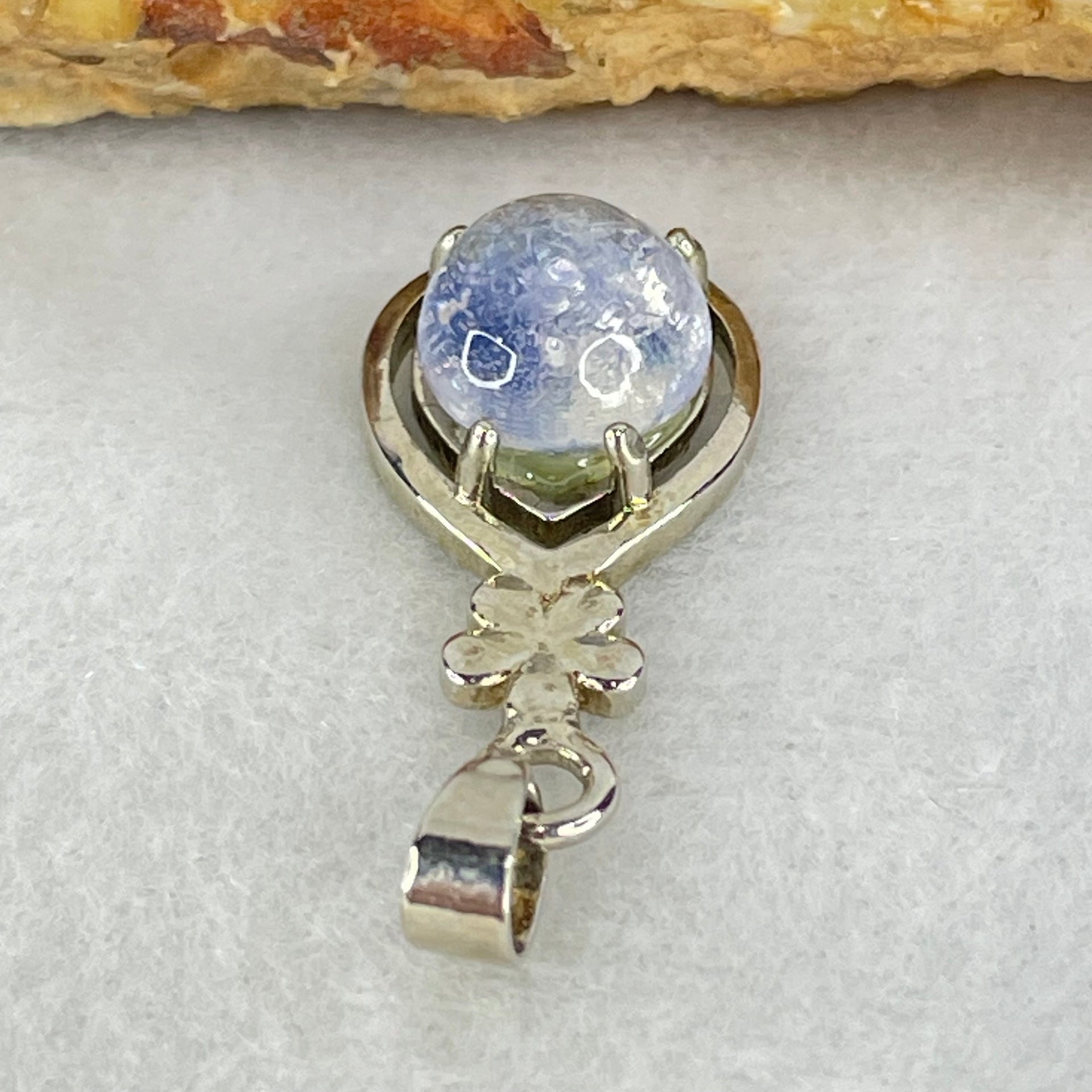 Good Grade Rare Natural Blue Dumortierite Rutilated Quartz in S925 Pendant 2.56g 10.5 by 8.8 by 5.5mm - Huangs Jadeite and Jewelry Pte Ltd