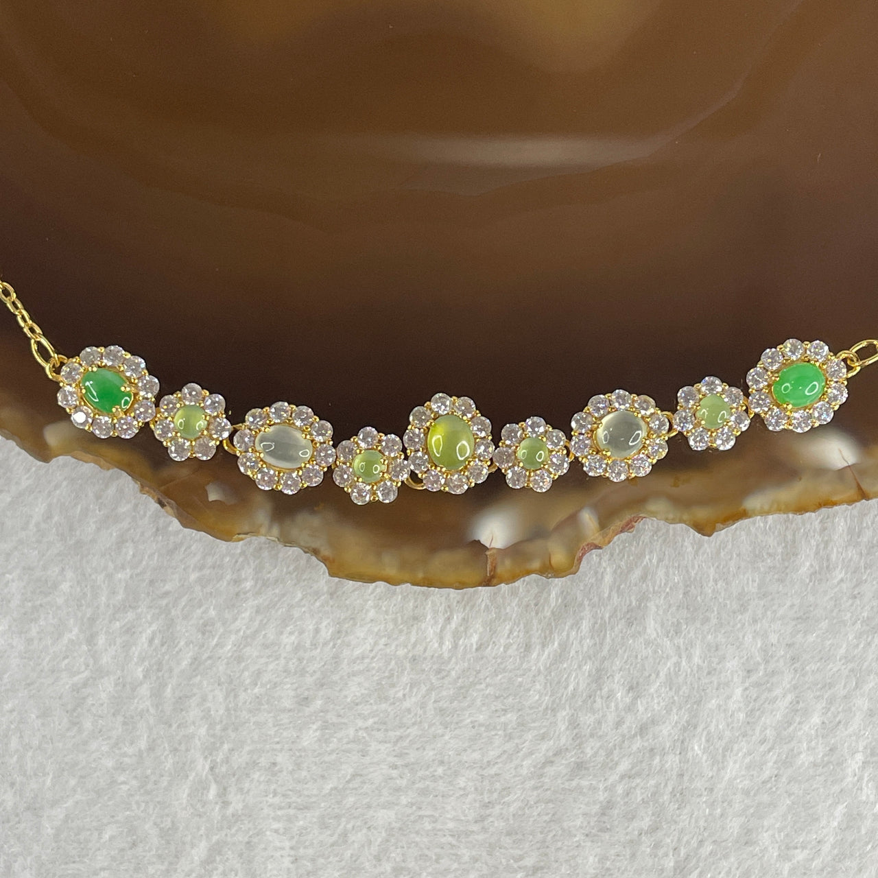 Type A Icy Green Jadeite in S925 Sliver in Gold Color Necklace 6.51g 5.1 by 3.5 by 2.0mm - Huangs Jadeite and Jewelry Pte Ltd
