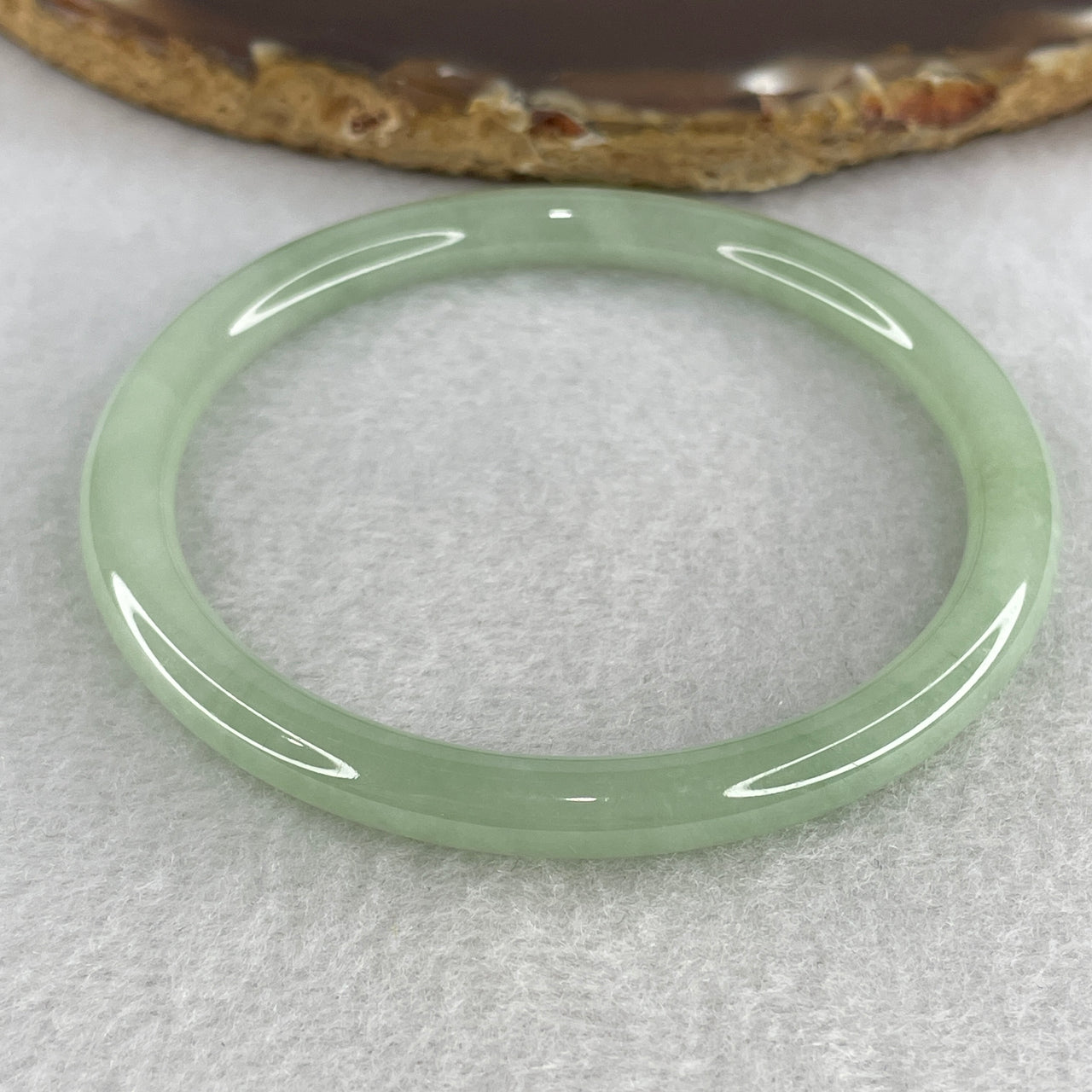 56.8mm Certified Genuine Type A Jadeite Bangle - Light Apple Green Natural Jadeite Jewelry - 21.05g Wide Untreated Jade Bracelet for Women 6.0x6.6mm Wide (Slight Internal Line)