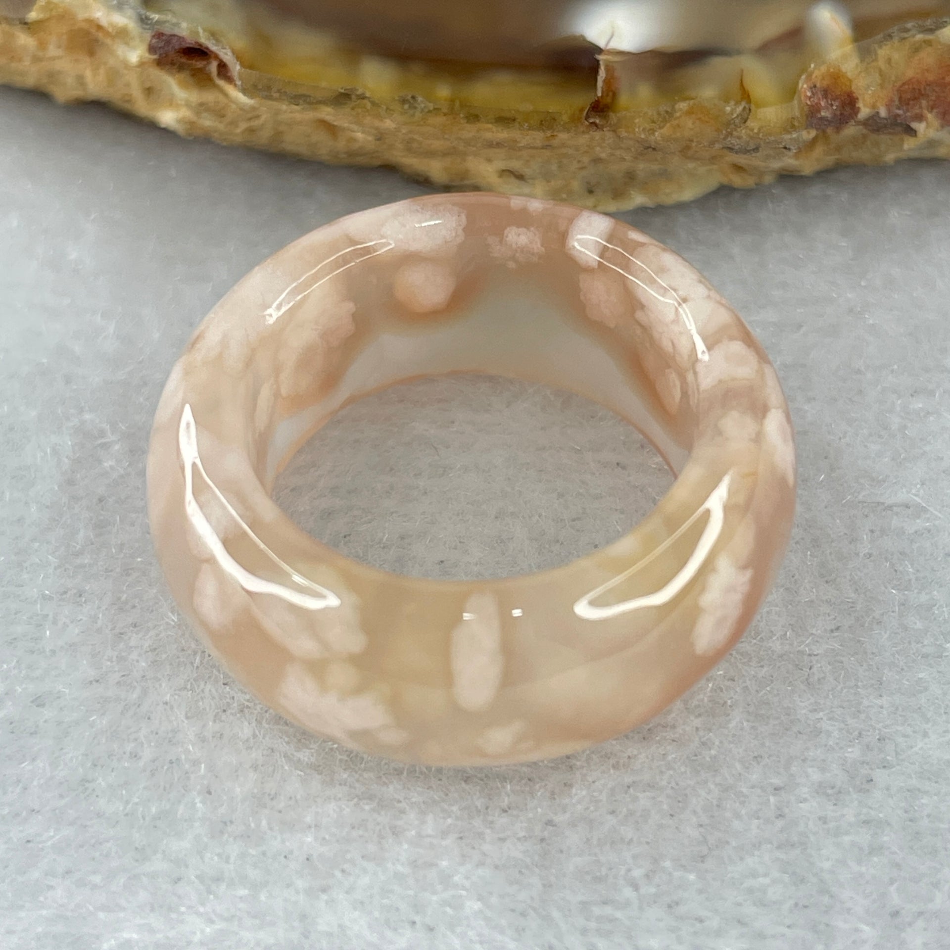 Natural Pinkish Flower Agate Ring 5.16g 9.5 by 4.0mm US 6.8 HK 15 - Huangs Jadeite and Jewelry Pte Ltd
