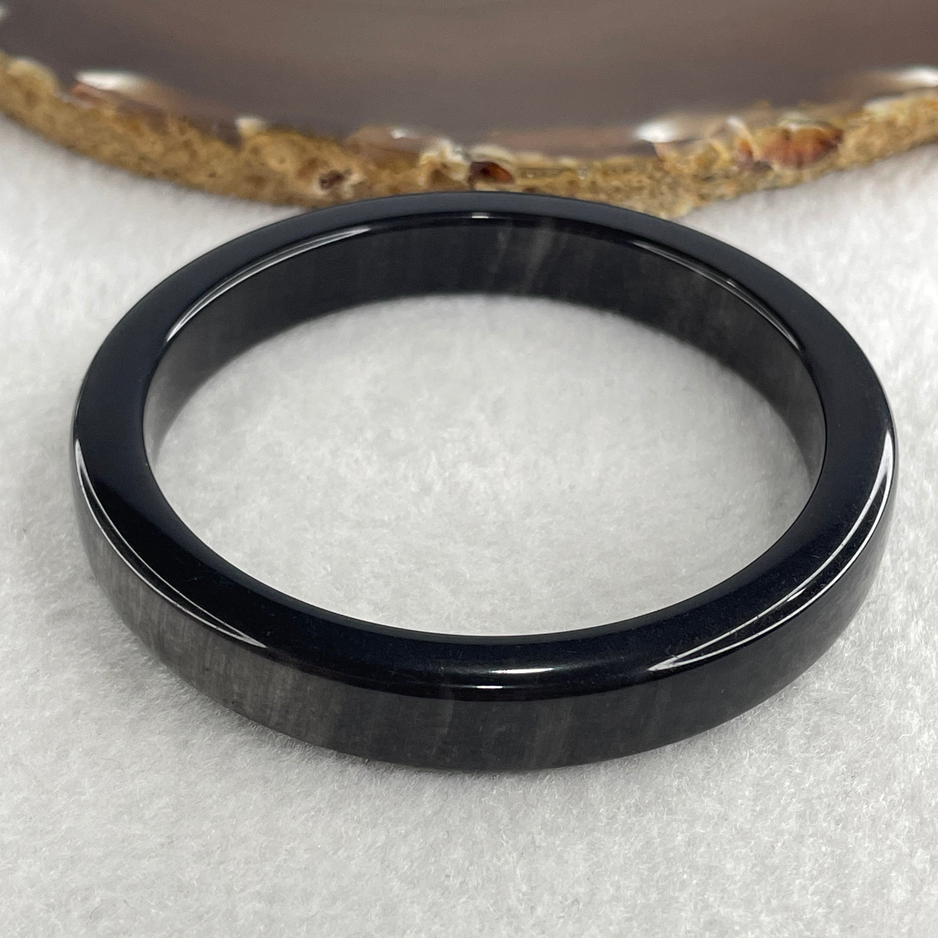 Natural Cats Eye Black Obsidian Bangle 53.73g Inner Diameter 58.3mm 11.6 by 12.2mm (Perfect) - Huangs Jadeite and Jewelry Pte Ltd