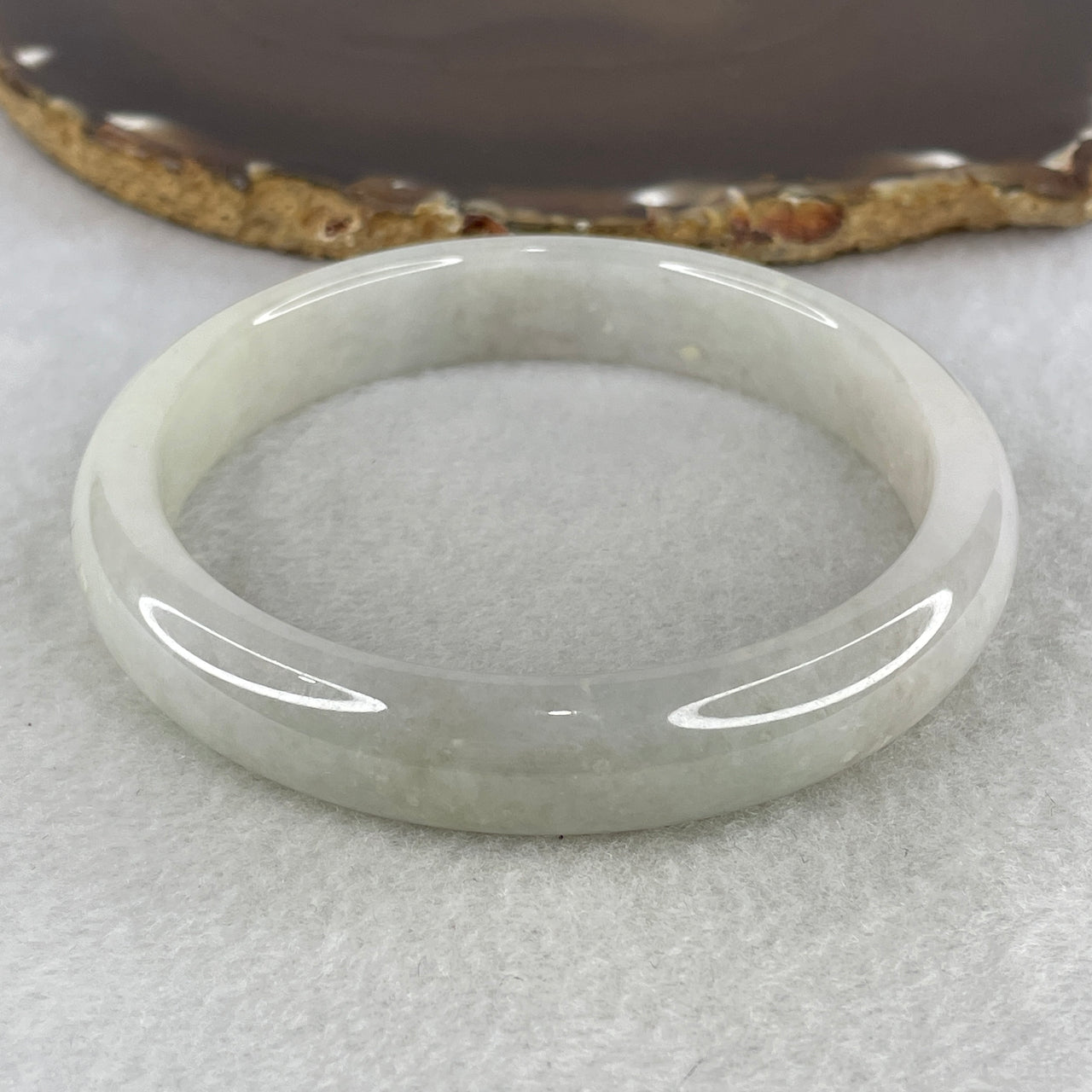 Natural Type A Translucent Multicolor Jadeite Bangle | 65.3mm Faint Green & Faint Lavender with Snowy White Spots | Close to Perfect "Chun Dai Cai" Round Wrist Heirloom (63.02g 13.0x7.8mm)
