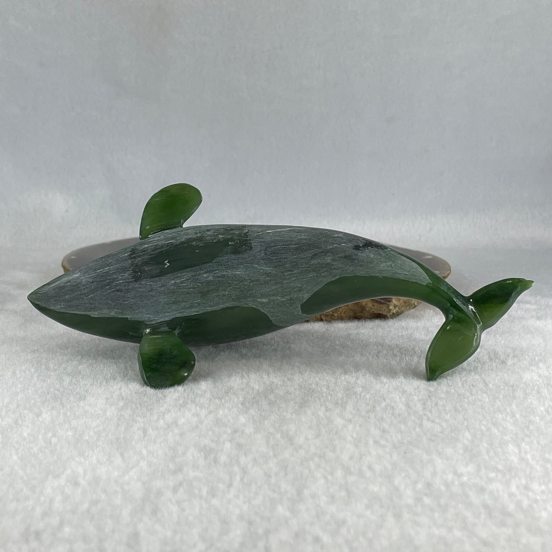 Natural Dark Green Serpentine Killer Whale Display 257.7g 154.5 by 71.6 by 62.5mm - Huangs Jadeite and Jewelry Pte Ltd