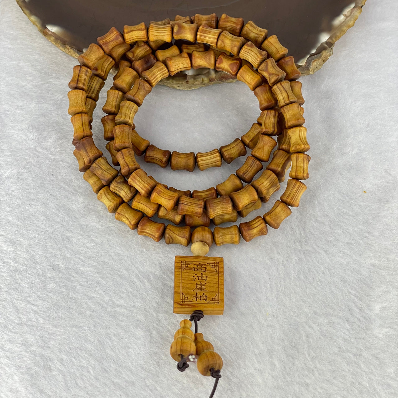 Natural High Oil Content Yabai Wood 高油崖柏 Bamboo Shape Beads Necklace 26.37g 7.4 mm 108 Beads Pendant 20.8 by 16.9 by 6.2 mm - Huangs Jadeite and Jewelry Pte Ltd