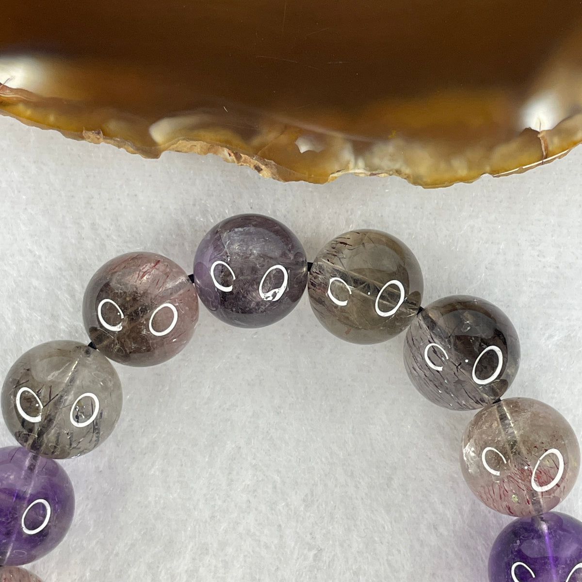 Certified Good Grade Natural Super 7 Crystal Beads Bracelet | 18cm Strand of 17 Beads 13.3mm (54.84g | Full-Spectrum Chakra Alignment, Manifestation & Spiritual Aura Shield)