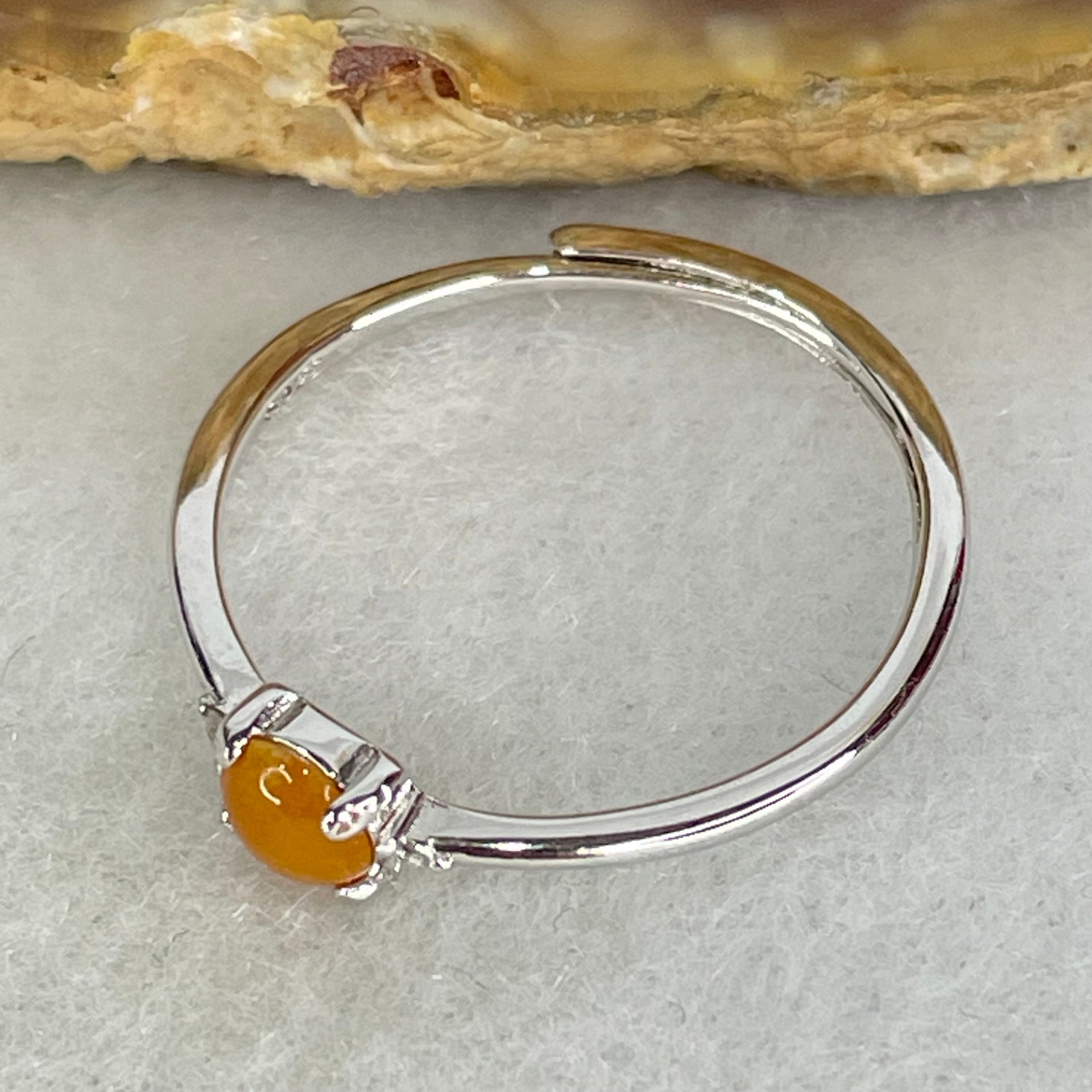 Type A Red Cabochon Jadeite in S925 Sliver Ring (Adjustable Size) 0.80g 4.3 by 1.5mm - Huangs Jadeite and Jewelry Pte Ltd