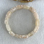 Natural Pinkish Flower Agate Shou Pai Bracelet 38.03g 16.5cm 14.2mm 14 Pcs - Huangs Jadeite and Jewelry Pte Ltd