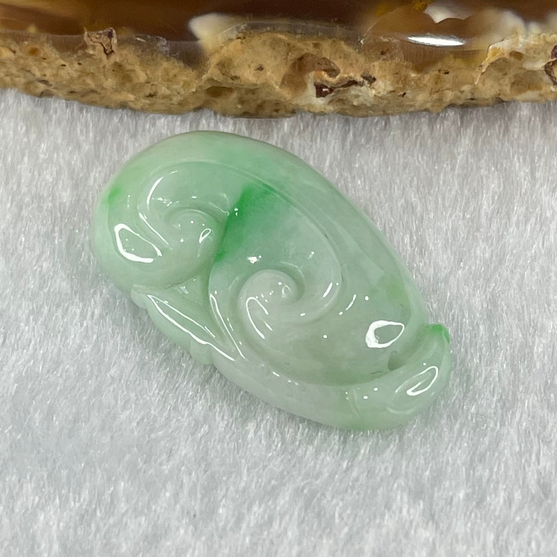 Type A Faint Green Lavender with Spicy Green Patches Jadeite Ruyi Pendant 5.86g 29.2 by 17.4 by 6.5mm - Huangs Jadeite and Jewelry Pte Ltd