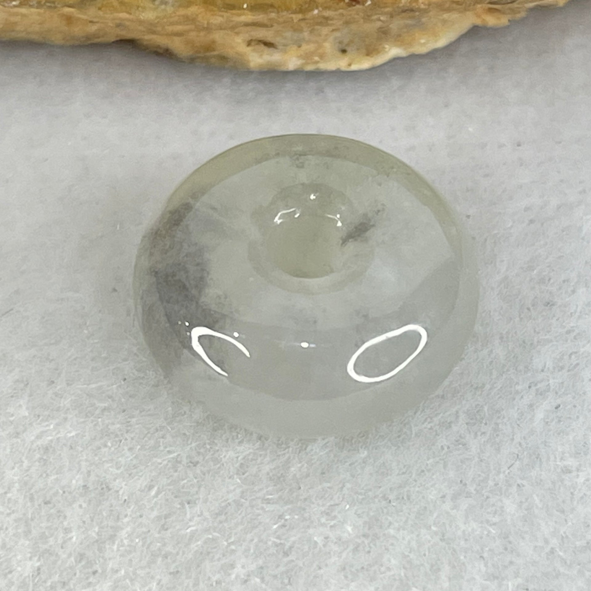 Type A Semi Icy Light Green With Wuji Grey Spots Jadeite Ping An Kou Donut Pendant 2.29g 13.7 by 6.0mm - Huangs Jadeite and Jewelry Pte Ltd