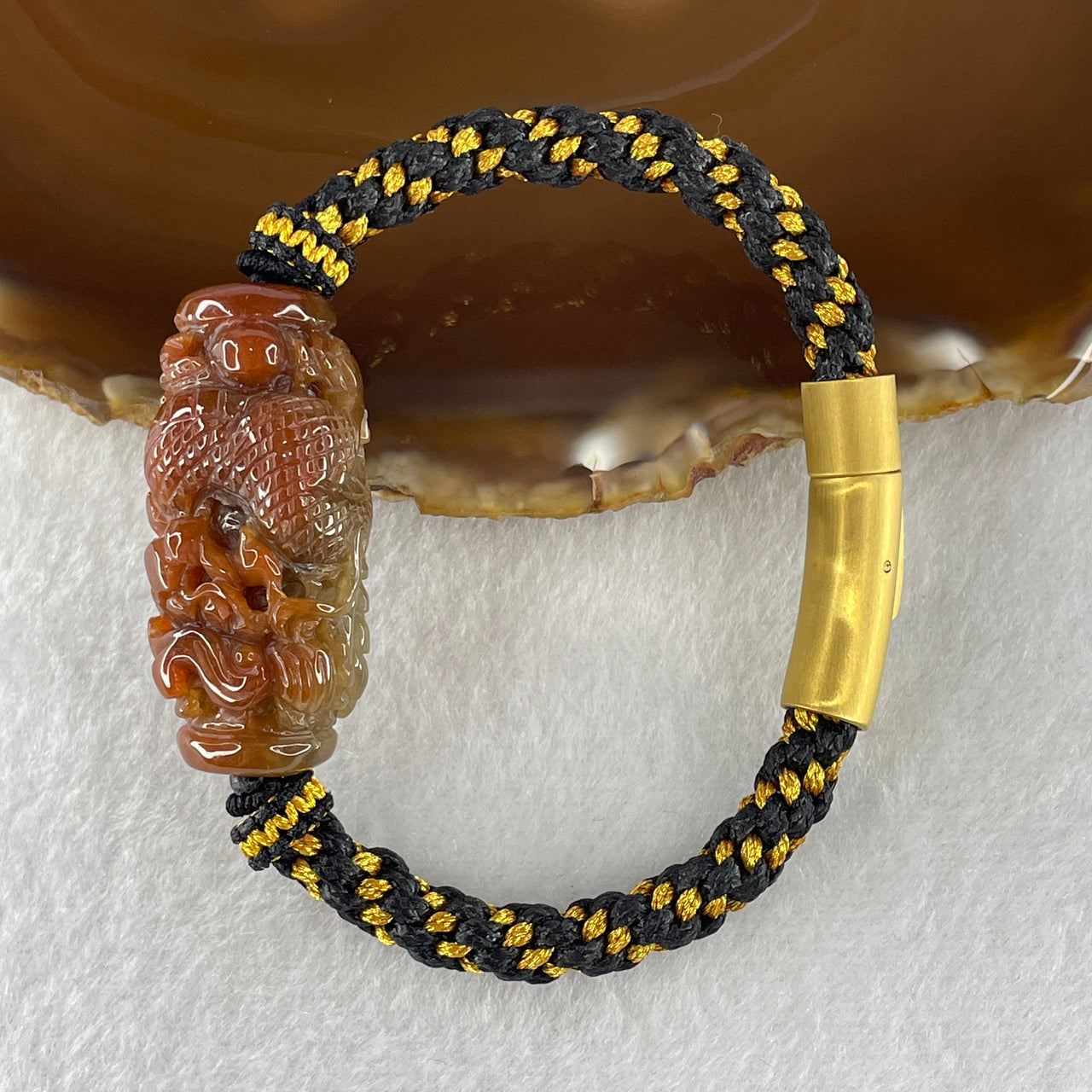 Natural Type A Red Jadeite Dragon Lulutong String Bracelet 31.74g 15cm 40.3 by 18.8 by 15.8mm