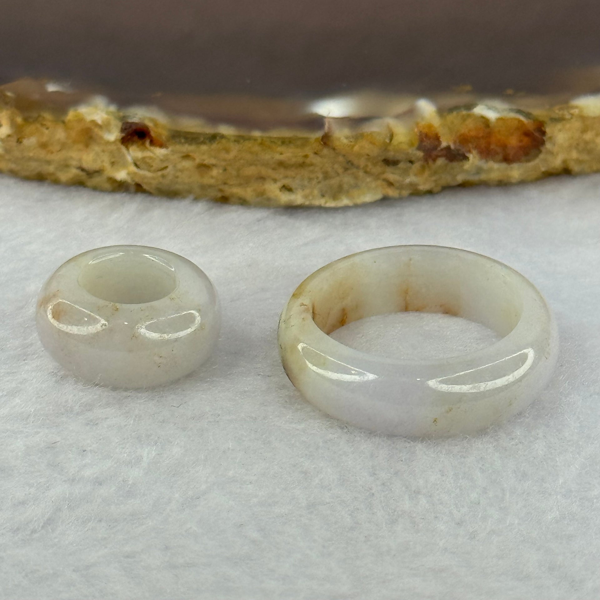 Type A Lavender with Brown and Green Patches Jadeite Ring 6.8 by 3.4mm with Mini Donut Ping An Kou 7.9mm by 4.2mm Total 7.13g US8.25 HK18.5 - Huangs Jadeite and Jewelry Pte Ltd