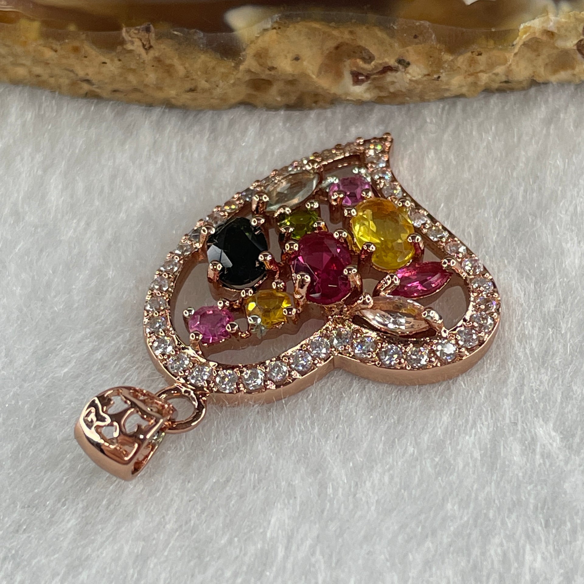 Natural Tourmaline Crystal Heart Shape with Charm Pendant in S925 Sliver 3.83g 5.2 by 4.0 by 1.8mm - Huangs Jadeite and Jewelry Pte Ltd