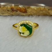 Natural Green Amber with Milk Inclusions in S925 Sliver Gold Color Ring (Adjustable Size) 2.31g 9.5 by 3.0mm - Huangs Jadeite and Jewelry Pte Ltd