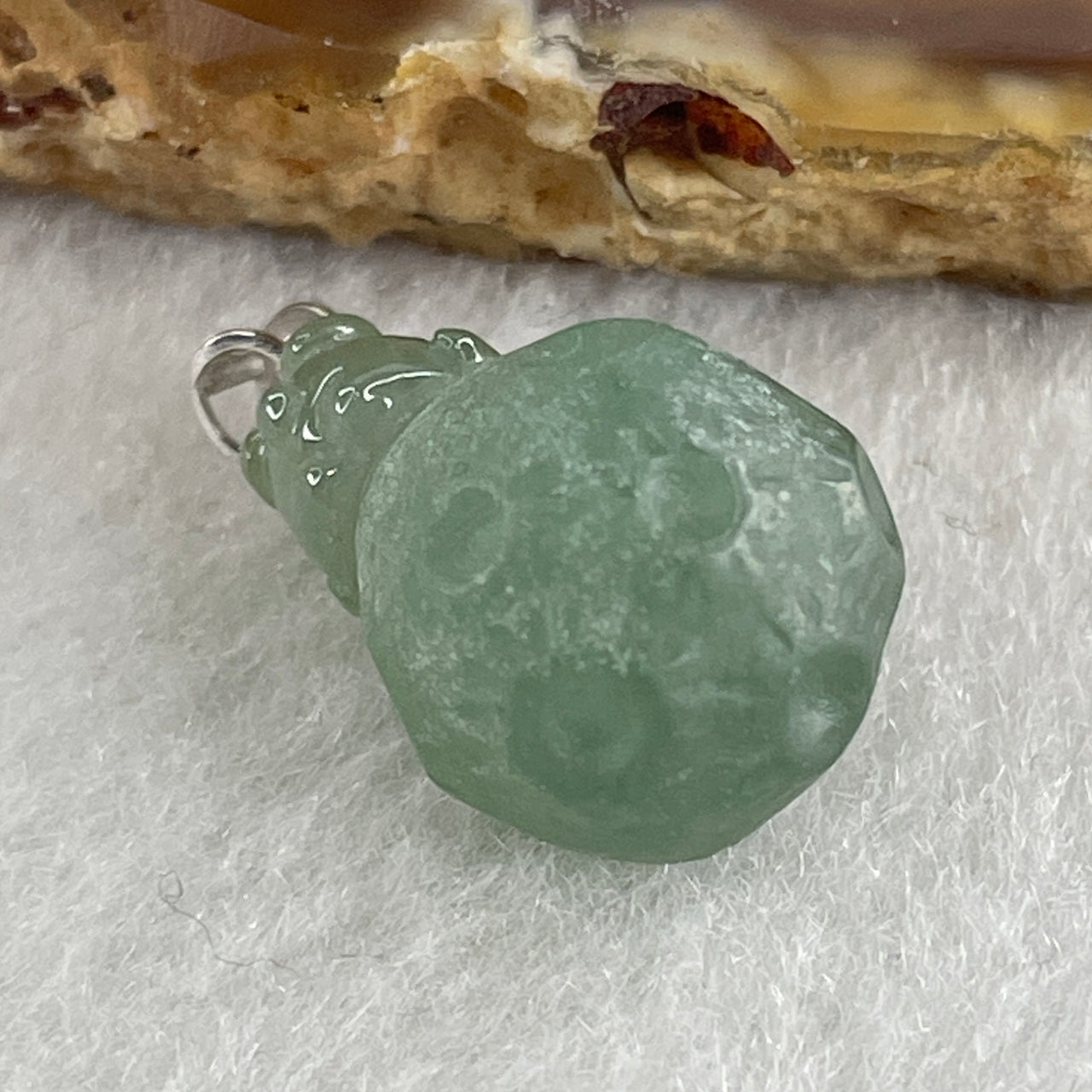 Natural Type A Semi Icy Green Jadeite Rabbit on Moon Pendant in 18K White Gold 3.83g 16.7 by 12.0mm