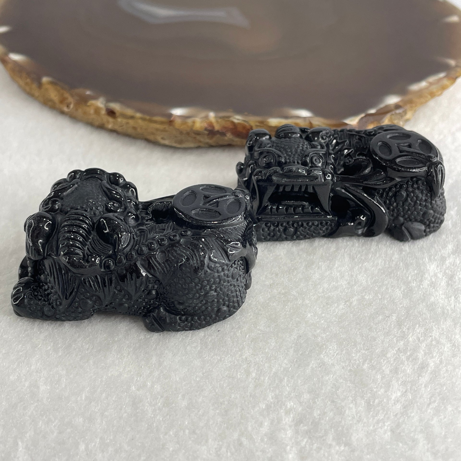 Certified Natural Type A Black Omphacite Jadeite Pixiu pair Pendant Each About 60.23g 49.5 by 27.7 by 20.8mm And 62.48g 50.3 by 28.7 by 21.0mm - Huangs Jadeite and Jewelry Pte Ltd