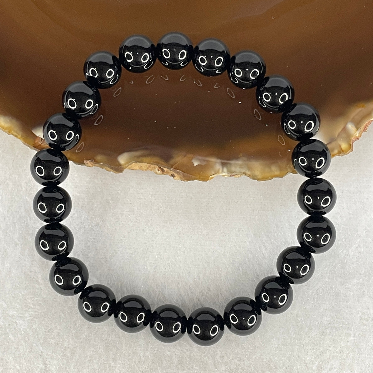 Certified Good Grade Natural Black Obsidian Beads Bracelet | 8.4mm Root Chakra Psychic Protection (16.21g | 23 Beads | 15.5cm)