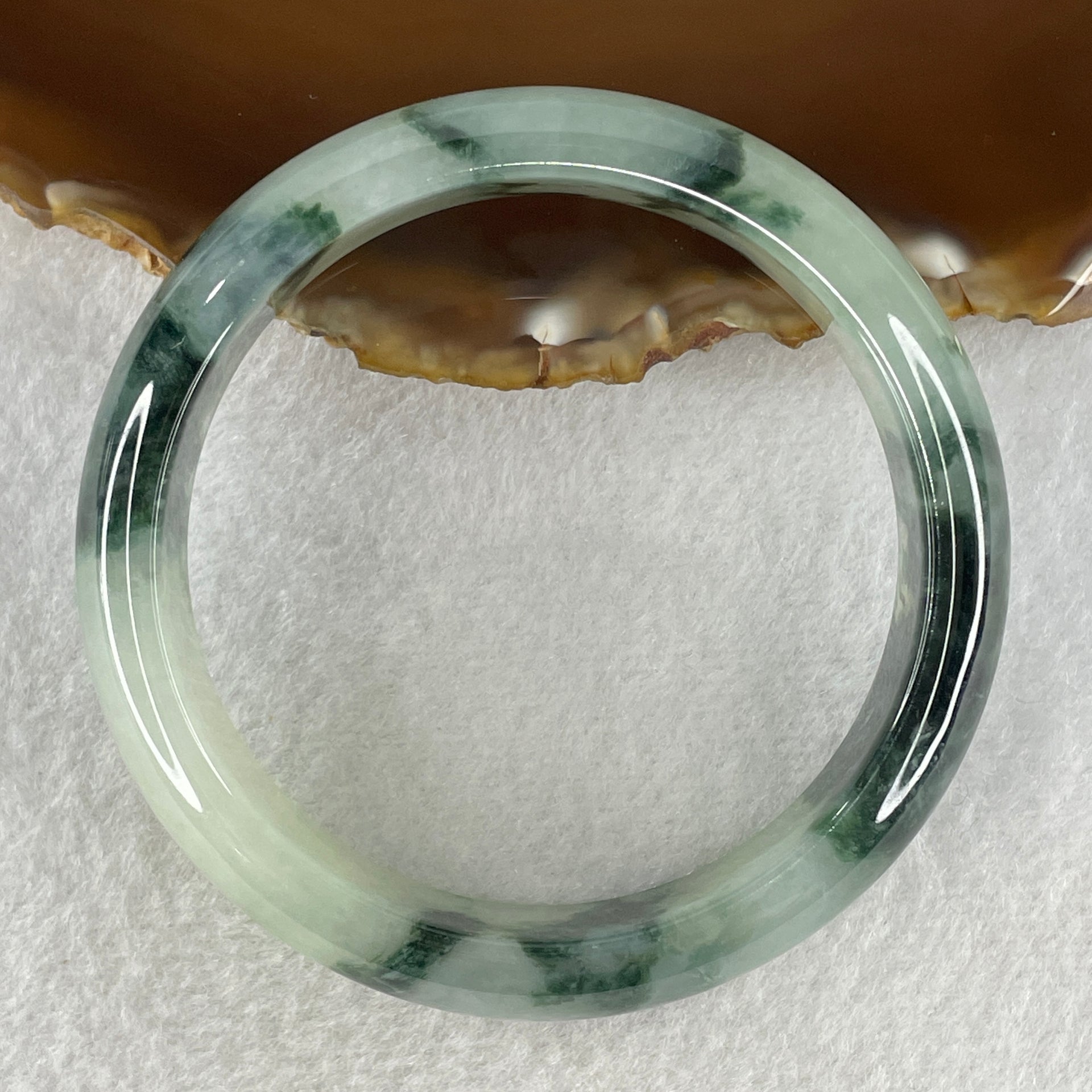 Certified Type A Natural Jelly Light Green with Dark Green Piao Hua Jadeite Bangle 65.93g Inner Diameter 58.6mm 14.9 by 8.0mm (Very Very Slight Internal Line) - Huangs Jadeite and Jewelry Pte Ltd