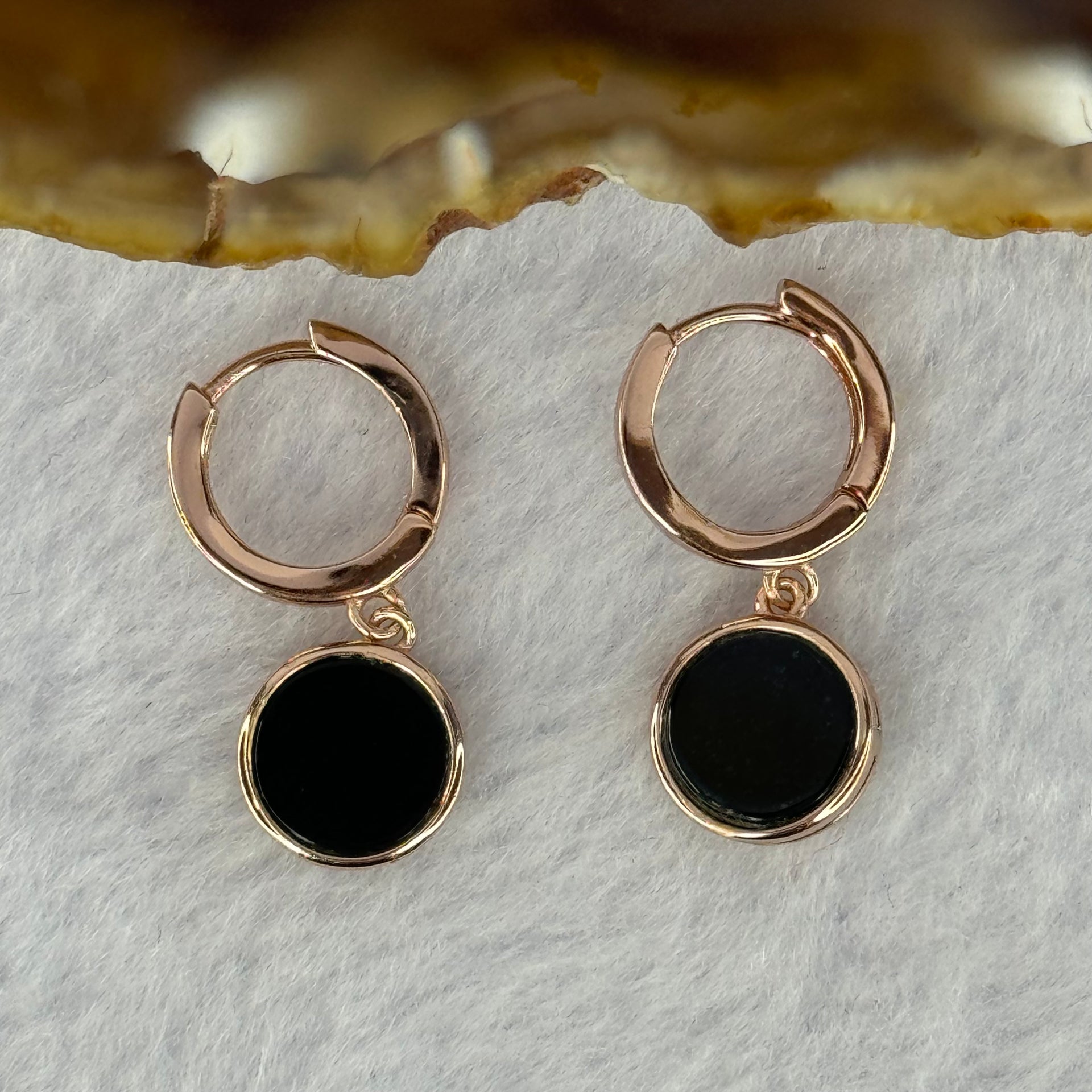 Type A Translucent Black Omphasite Jadeite Earrings 2.52g 8.0 by 1.5mm 2pcs - Huangs Jadeite and Jewelry Pte Ltd