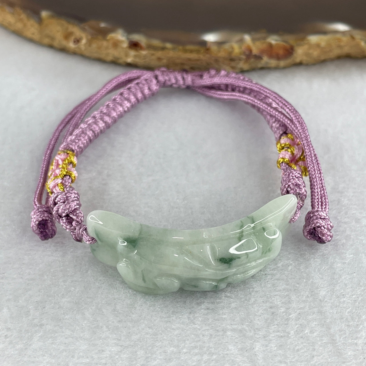 Certified Natural Type A Light Green with Dark Green Piao Hua Jadeite Pixiu in String Bracelet 10.39g 38.4 by 12.3 by 8.1mm