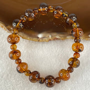 Natural Dark Brownish Yellow Flower Amber Beads Bracelet 9.56g 15.5cm 10.8mm 14 Beads 5.9mm 14 Beads - Huangs Jadeite and Jewelry Pte Ltd