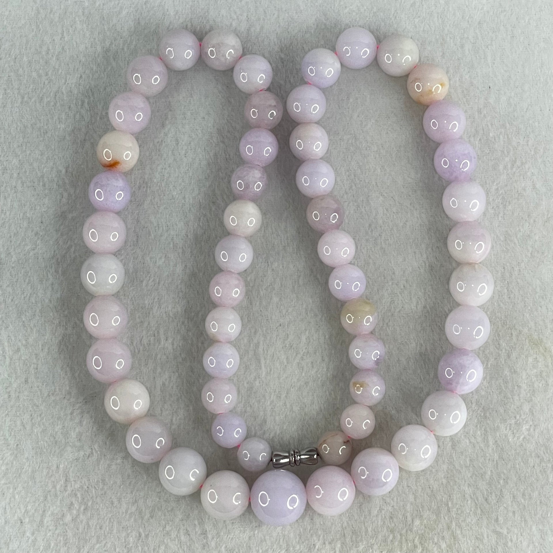 Type A Lavender with Red and Yellow Patches Jadeite Beads Necklace 115.62g 56cm 9.0-14.1mm 53 Beads - Huangs Jadeite and Jewelry Pte Ltd