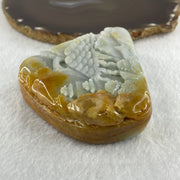 Natural Type A Light Green with Faint Lavender with Yellow Jadeite Shan Shui Scenic with Gui Ren Benefactor Display 355.47g 71.4 by 95.6 by 25.9mm - Huangs Jadeite and Jewelry Pte Ltd
