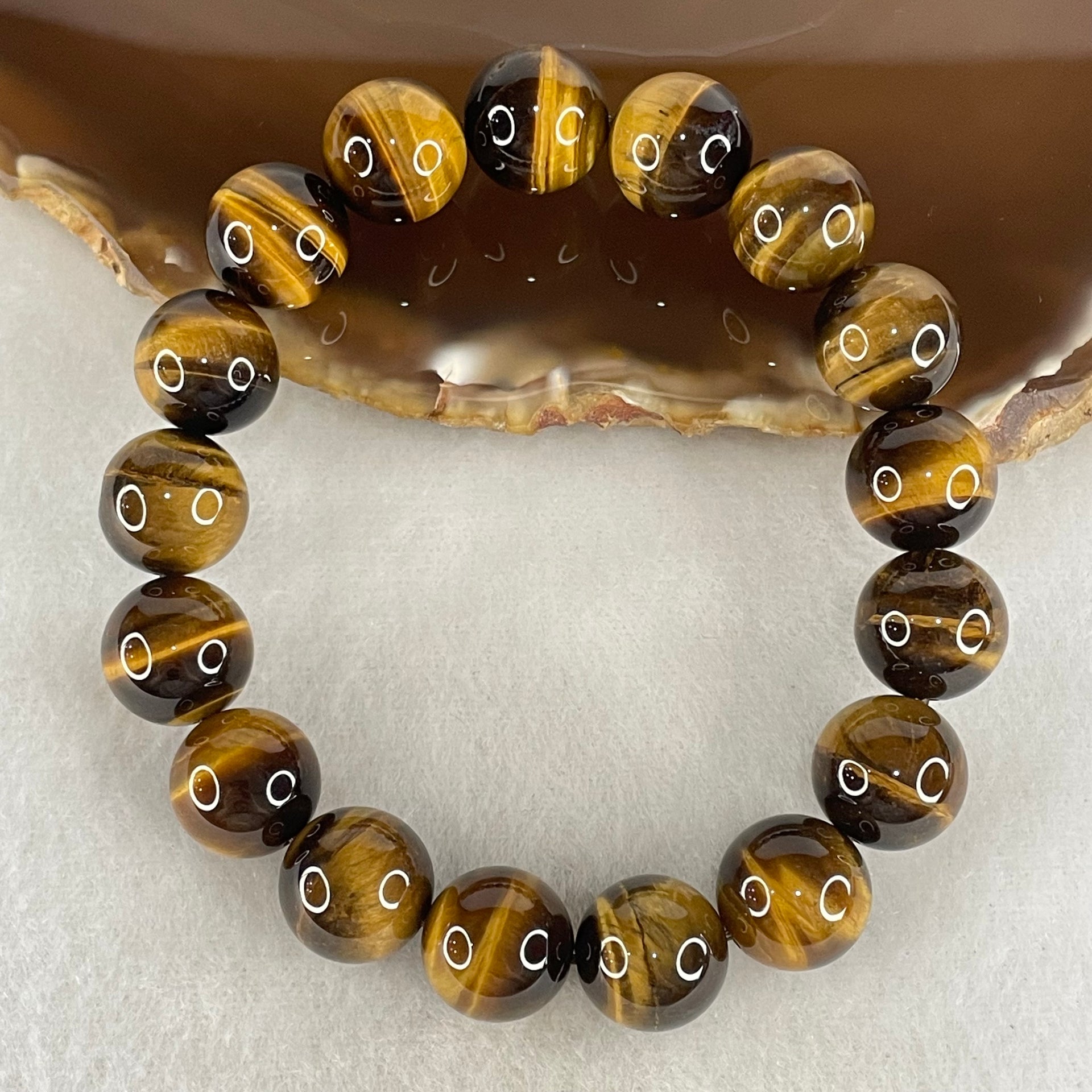 Natural Yellow Tiger's Eye Quartz Beads Bracelet 44.22g 17cm 12.5mm 17 Beads - Huangs Jadeite and Jewelry Pte Ltd