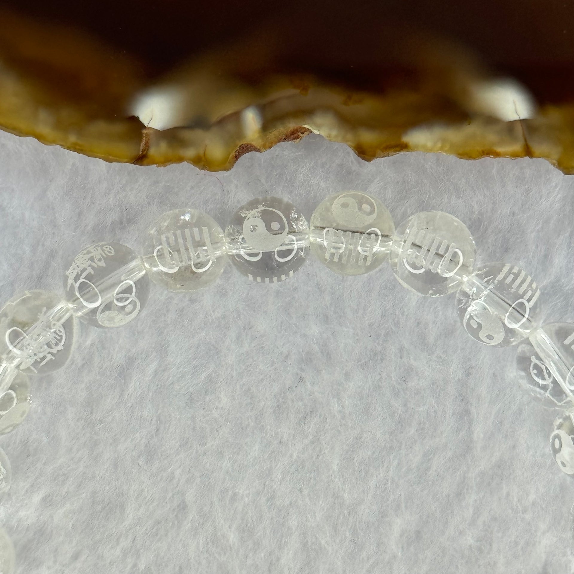 Natural Clear Quartz Beads with Inscription Bracelet 17.91g 15cm 8.4mm 23 Beads - Huangs Jadeite and Jewelry Pte Ltd