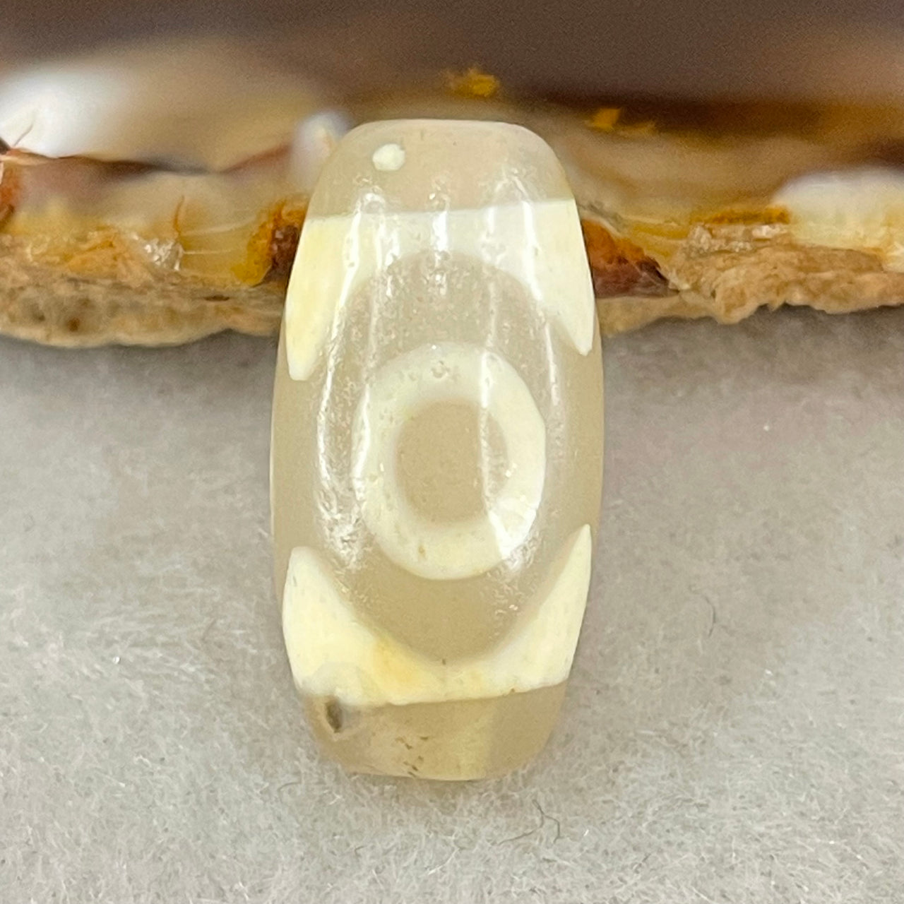 Natural Powerful Tibetan Old Oily Agate 3 Eyes Dzi Bead Heavenly Master (Tian Zhu) 三眼天诛 3.05g 20.0 by 10.1mm - Huangs Jadeite and Jewelry Pte Ltd