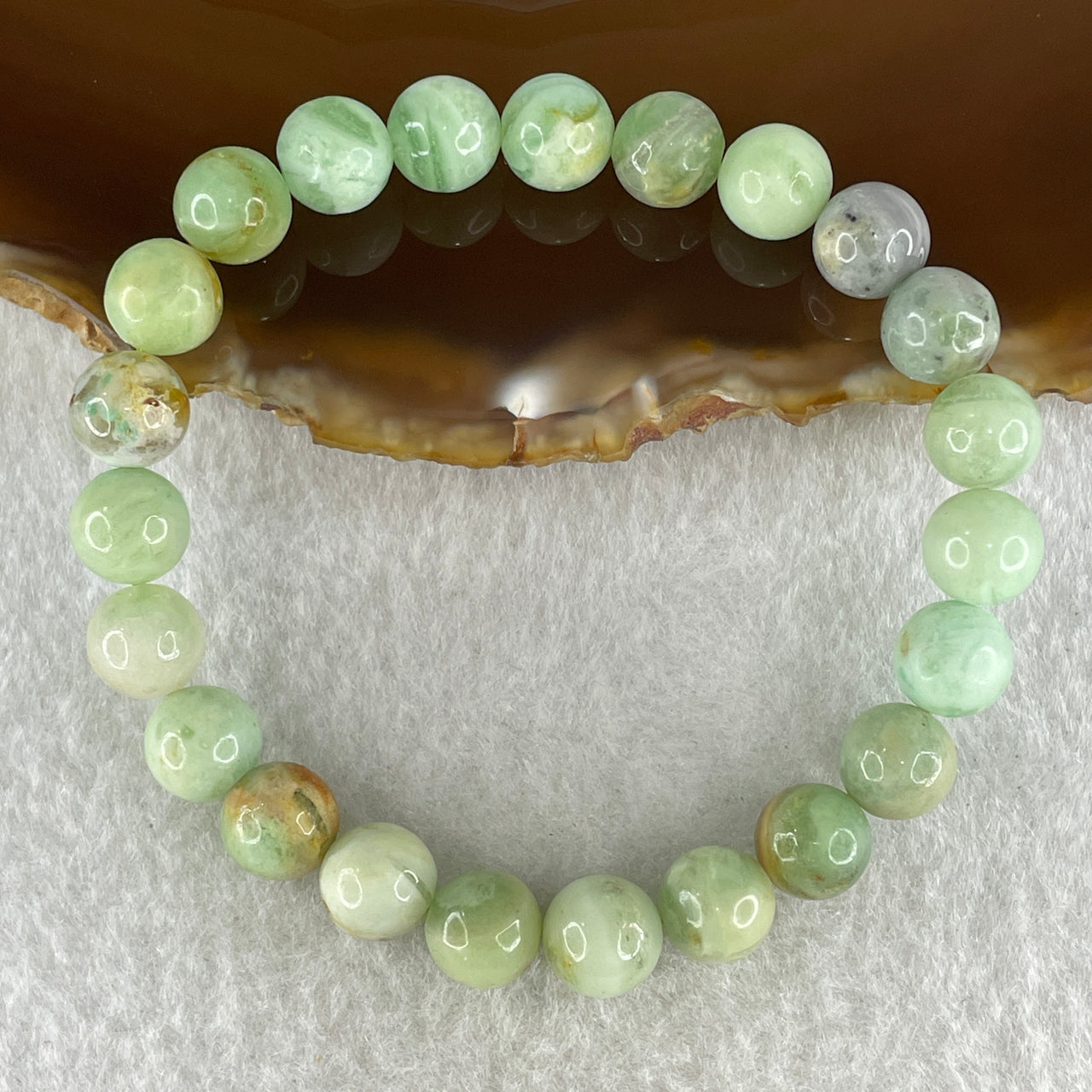 Natural Green Serpentine Beads Bracelet 21.40g 16.5cm 8.7mm 23Beads - Huangs Jadeite and Jewelry Pte Ltd