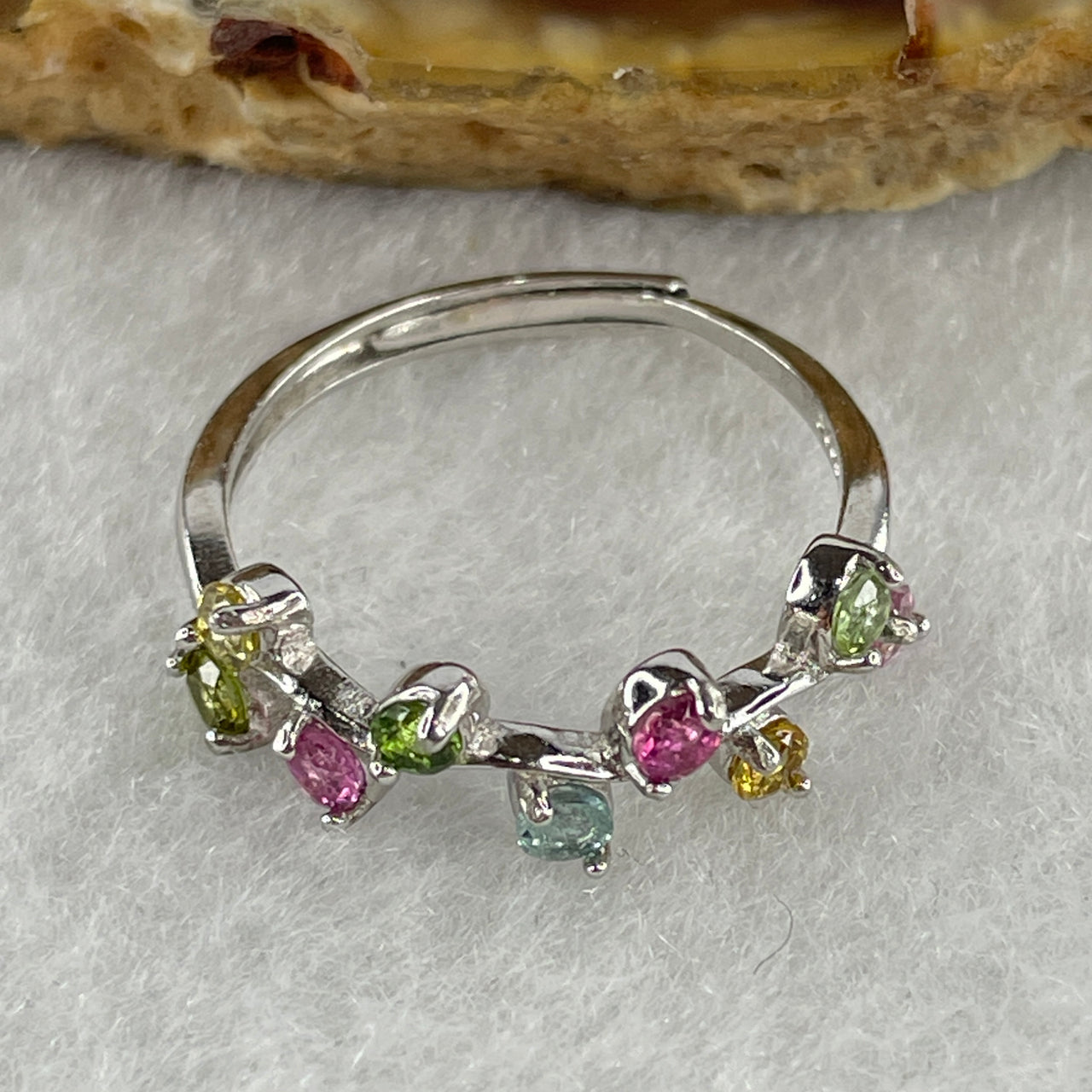 Natural Rainbow Tourmaline Faceted Ring in S925 Sliver Adjustable Size 1.57g 2.2 by 1.0mm 9Pcs