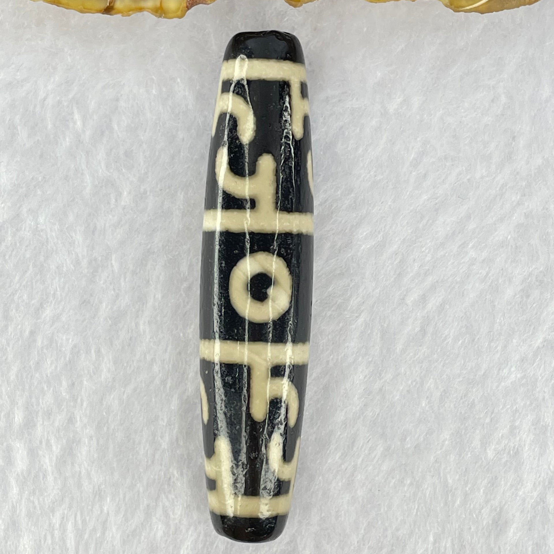 Natural Powerful Tibetan Old Oily Agate 3 Eyed Dharma Vajra Dzi Bead Heavenly Master (Tian Zhu) 三眼金刚杵天珠 15.44g 59.2 by 13.1mm - Huangs Jadeite and Jewelry Pte Ltd