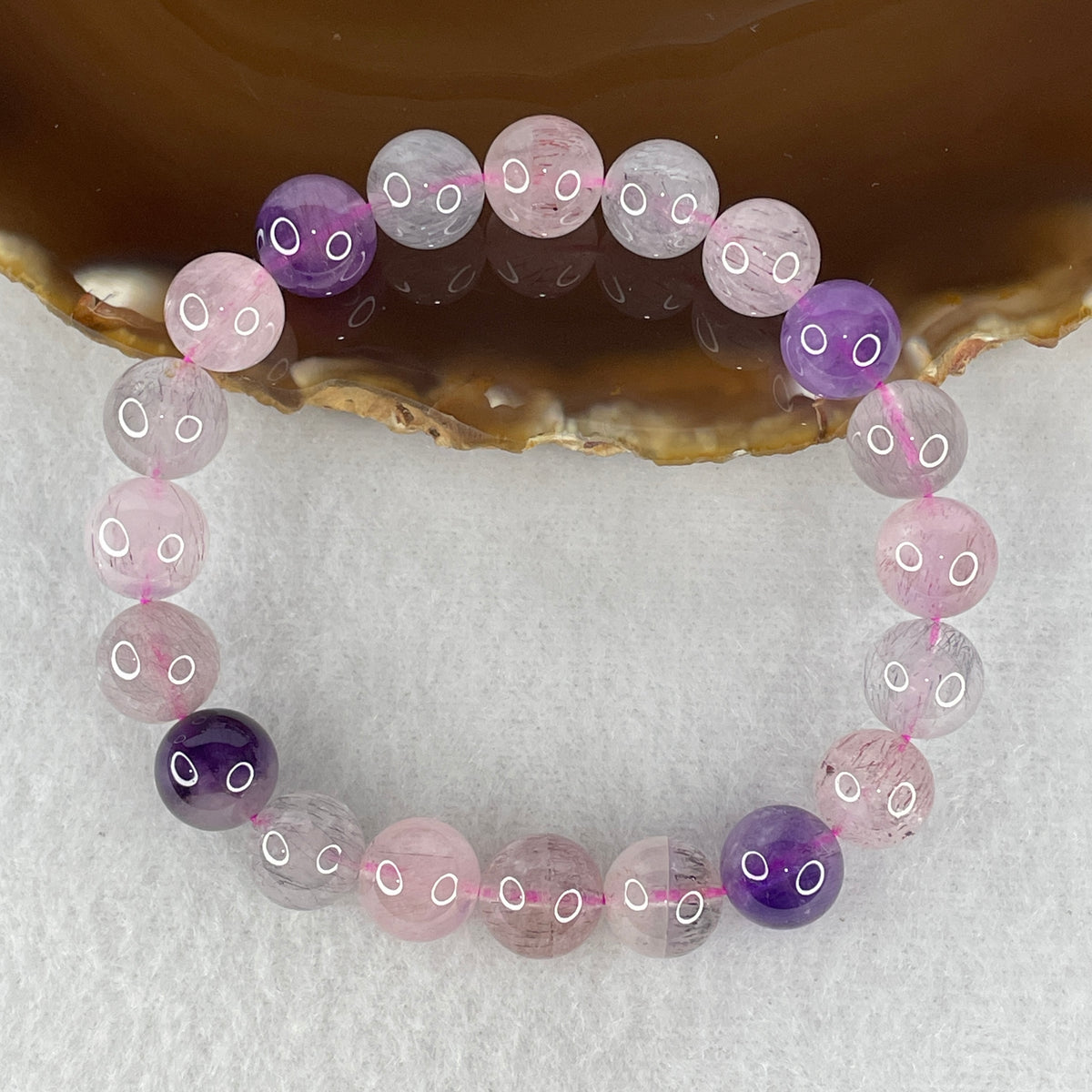 Certified Above-Average Grade Natural Super 7 Crystal Beads Bracelet | Substantial Mid-Size Statement Strand | Authentic Sacred Seven Multi-Mineral Inclusions Quartz Spiritual Catalyst & Auric Shield Bracelet (25.33g | 16cm Length | 9.9mm | 20 Beads)