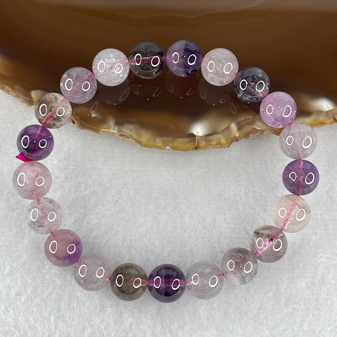 Certified Above-Average Grade Natural Super 7 Crystal Beads Bracelet | High-Vibrational Clarity Strand | Authentic Sacred Seven Multi-Mineral Inclusions Quartz Spiritual Catalyst & Auric Shield Bracelet (21.97g | 15.5cm Length | 9.4mm | 21 Beads)