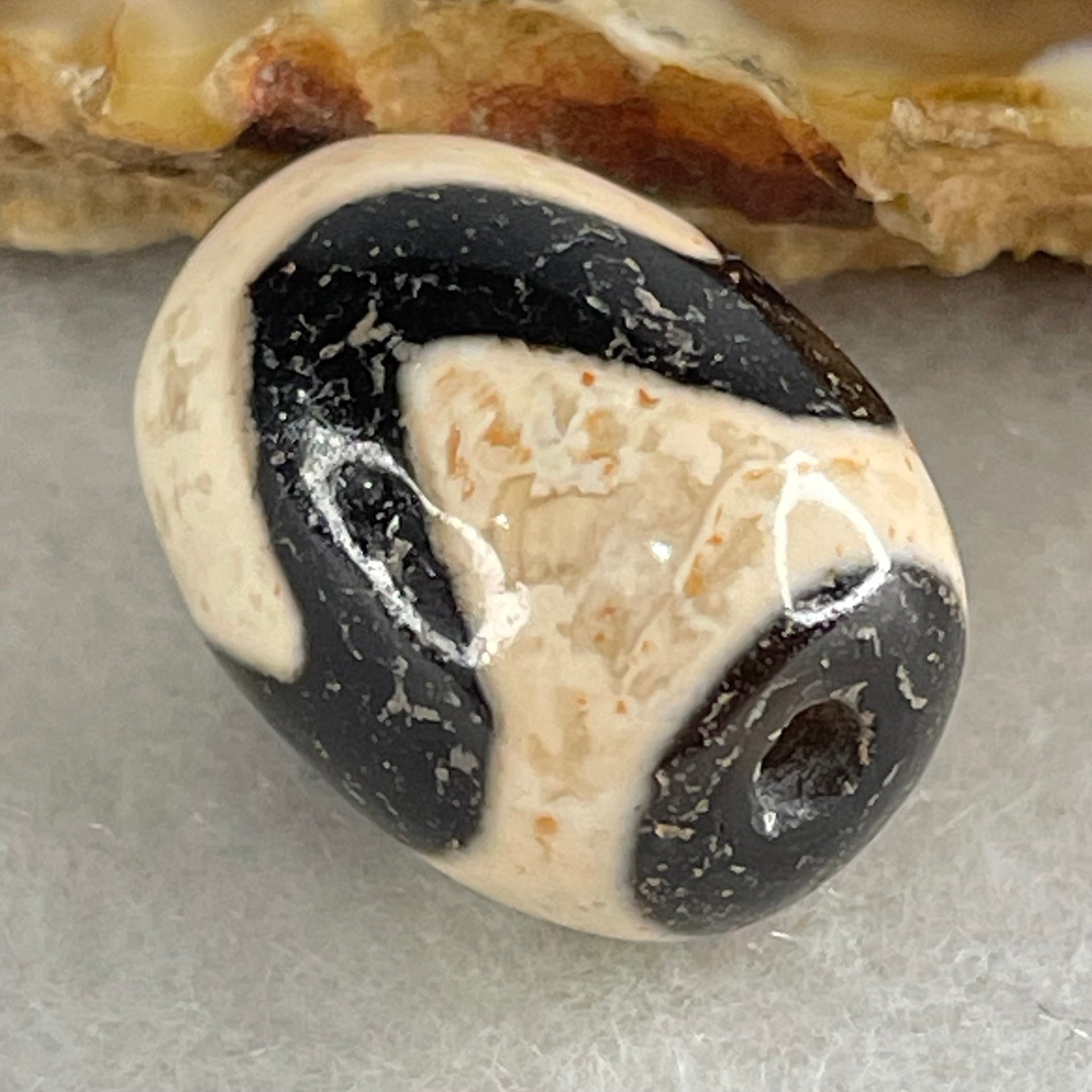 Natural Powerful Tibetan Old Oily Agate Tiger Tooth Daluo Dzi Bead Heavenly Master (Tian Zhu) 虎呀天诛 4.62g 17.9 by 13.3mm - Huangs Jadeite and Jewelry Pte Ltd