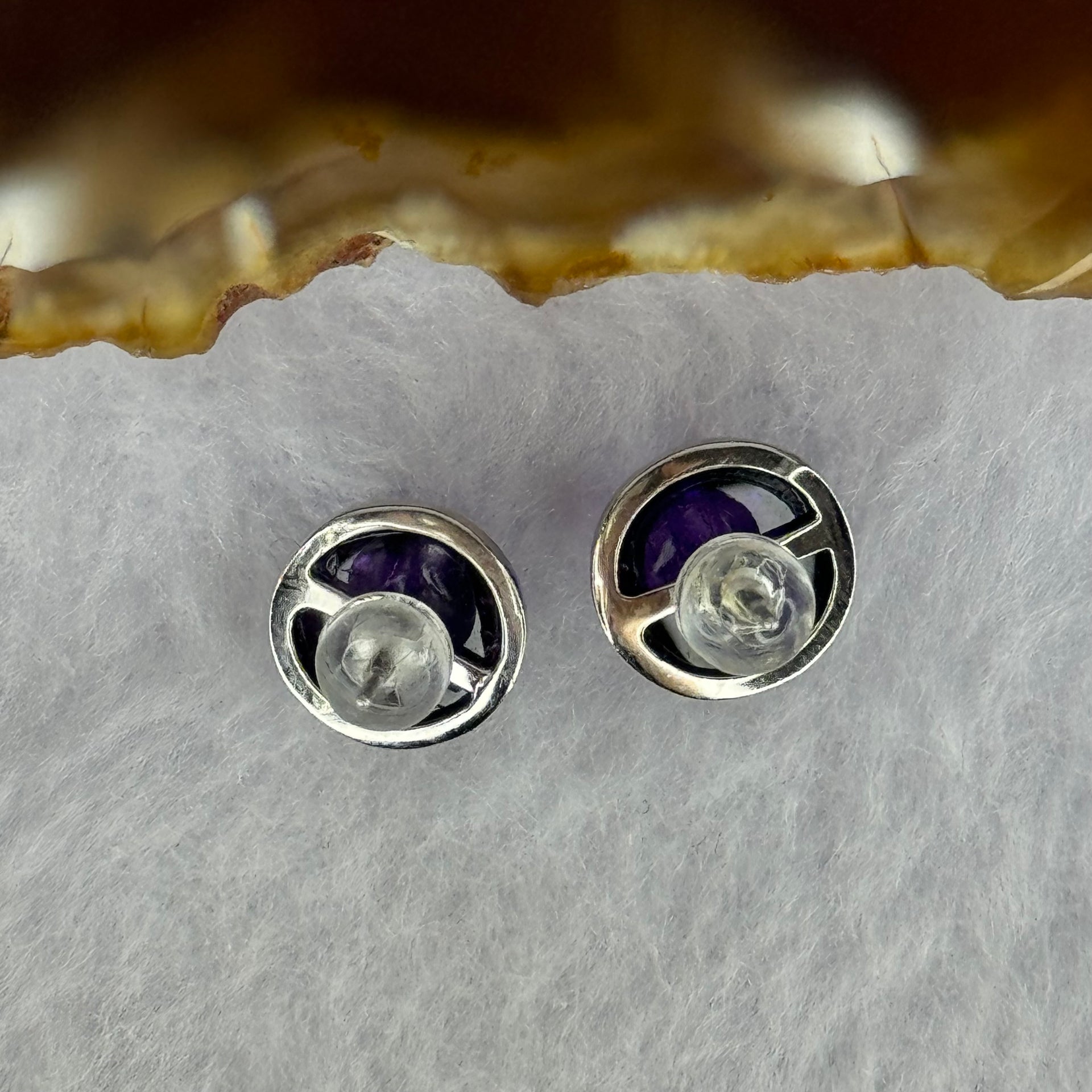 Good Grade Natural Super 7 S925 Silver Earrings 2.63g 8.7 by 5.5mm - Huangs Jadeite and Jewelry Pte Ltd