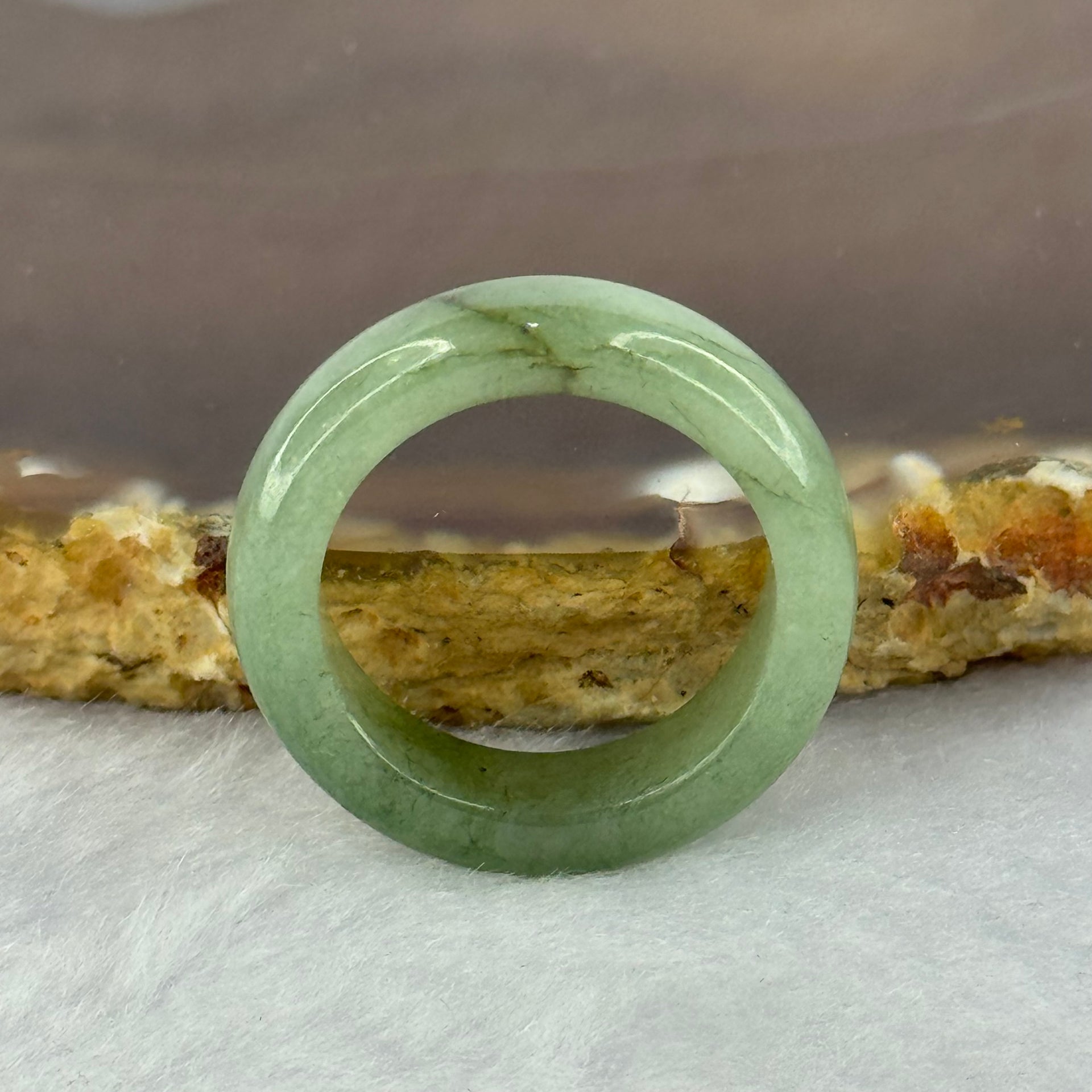 Type A Green with Brown Jadeite Ring 3.91g 5.8 by 3.6mm US7.25 HK15.75 (Slight External Line) - Huangs Jadeite and Jewelry Pte Ltd