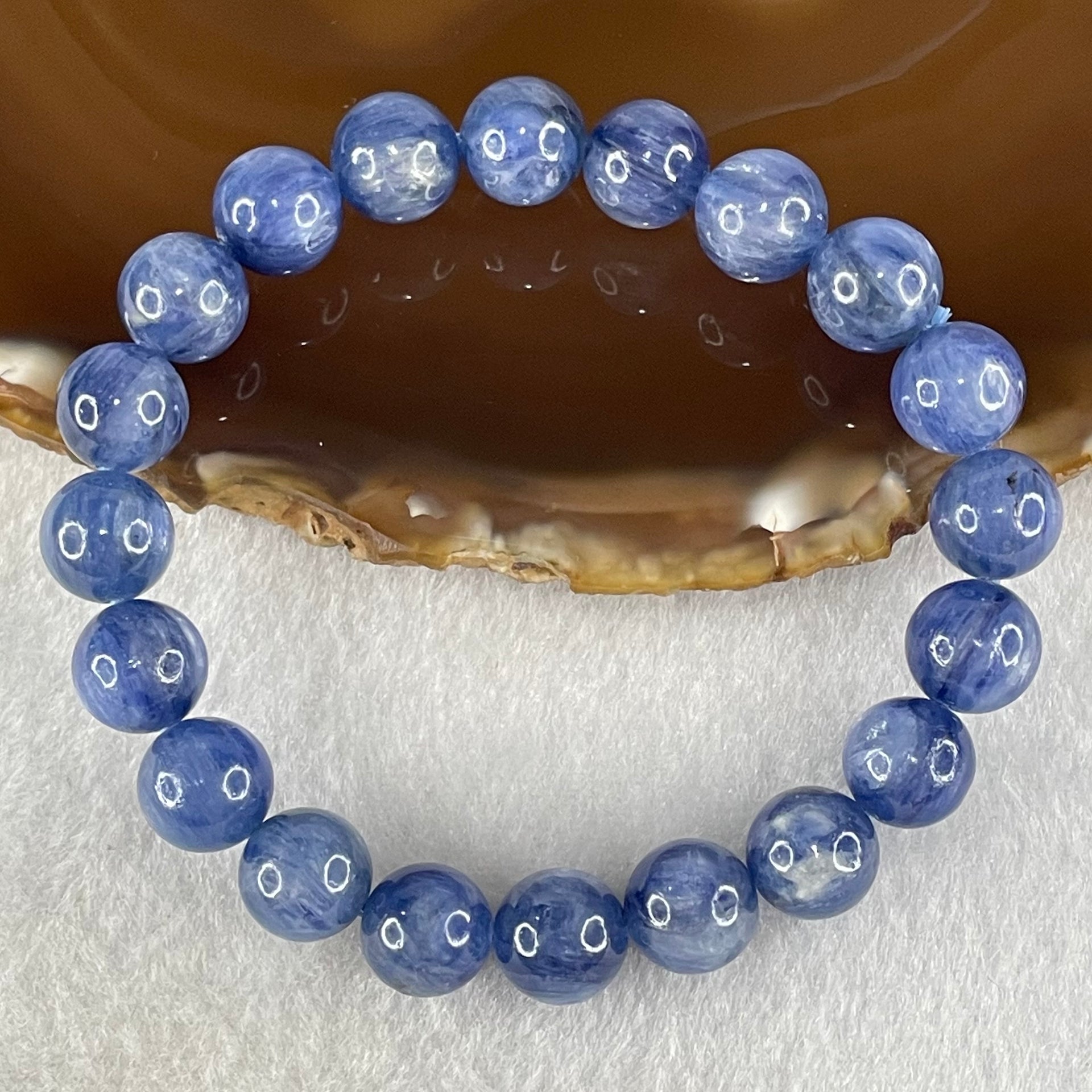 Natural Blue Kyanite Beads Bracelet 31.94g 15.5cm 9.8mm 20 Beads - Huangs Jadeite and Jewelry Pte Ltd