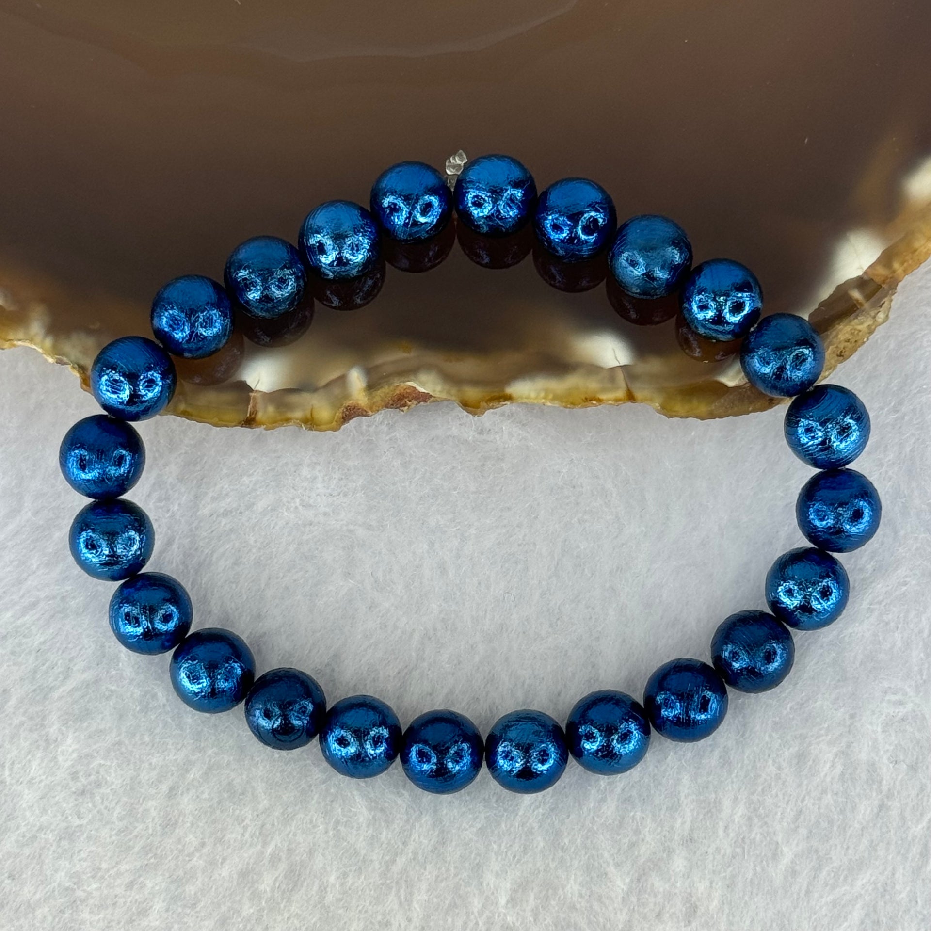 Natural Meteorite Blue Color Beads Bracelet 88.65g 17.5cm 10.3mm 20 Beads - Huangs Jadeite and Jewelry Pte Ltd