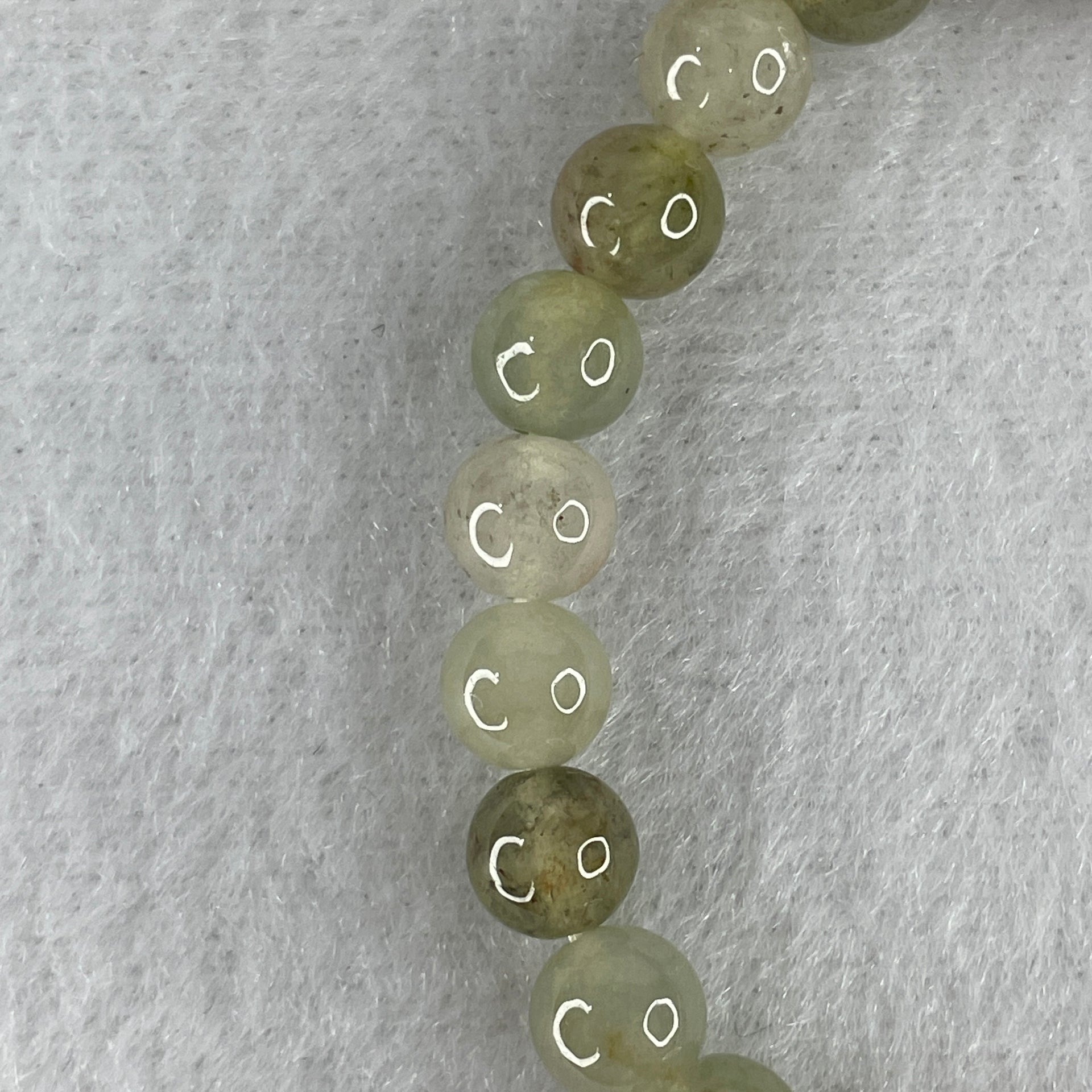 Natural Type A Light Green with Greyish Jadeite Beads Bracelet 15.27g 15cm 6.9mm 26 Beads - Huangs Jadeite and Jewelry Pte Ltd