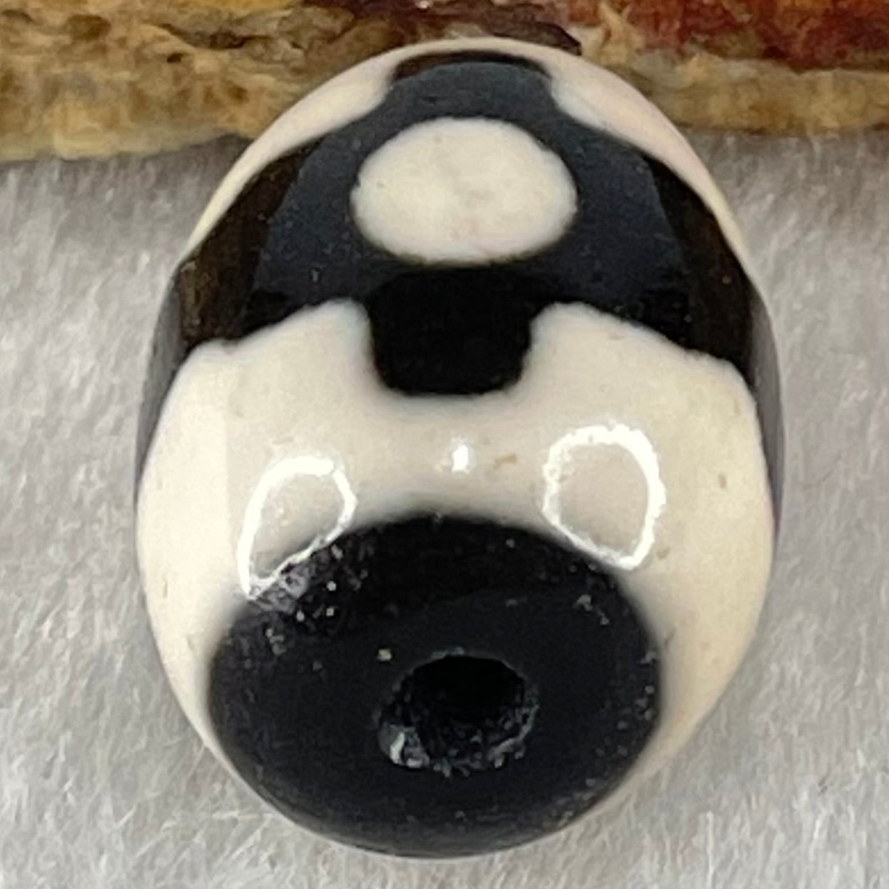 Natural Powerful Tibetan Old Oily Dark Brown With White Agate 3 Eyes Dzi Bead Heavenly Master (Tian Zhu) 三眼天诛 4.38g 17.0 by 13.0mm - Huangs Jadeite and Jewelry Pte Ltd