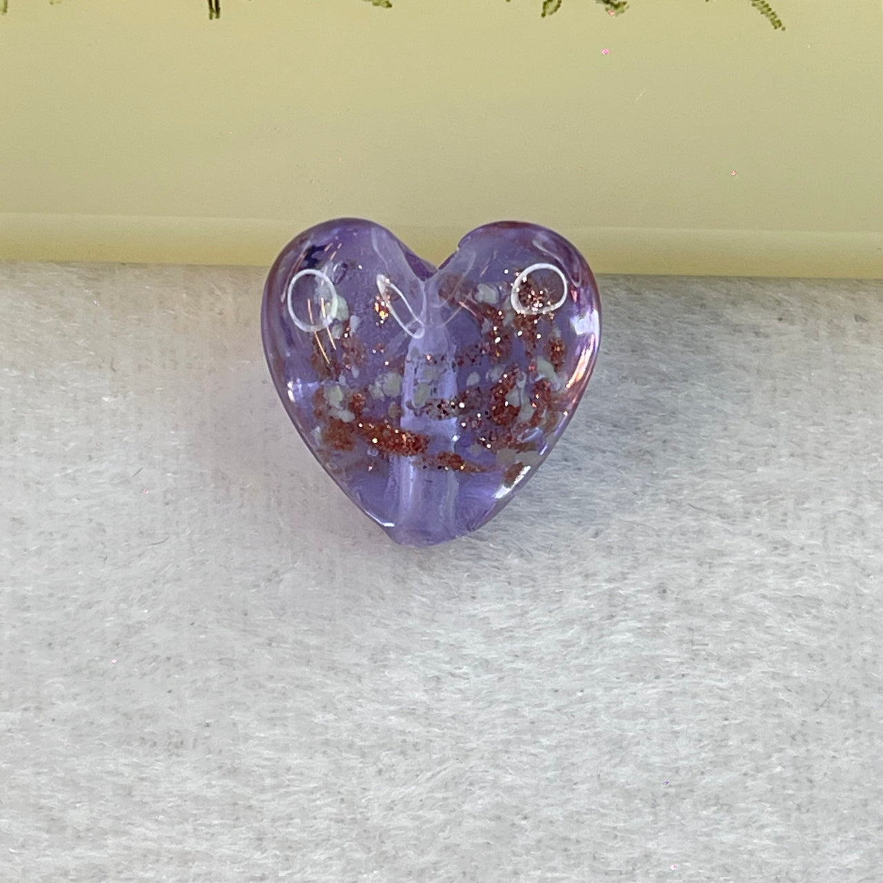 Purple Glass Heart with Glitters Charm for Bracelet 3.03g 15.9 by 15.8 by 10.3mm - Huangs Jadeite and Jewelry Pte Ltd