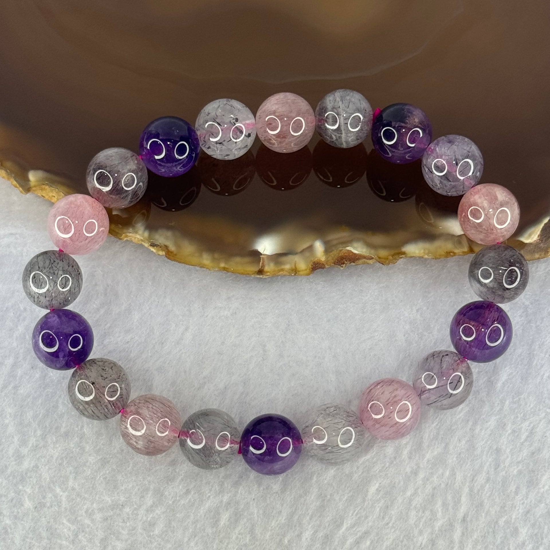 Natural Super 7 Beads Bracelet 30.16g 17.5cm 10.4mm 20 Beads - Huangs Jadeite and Jewelry Pte Ltd