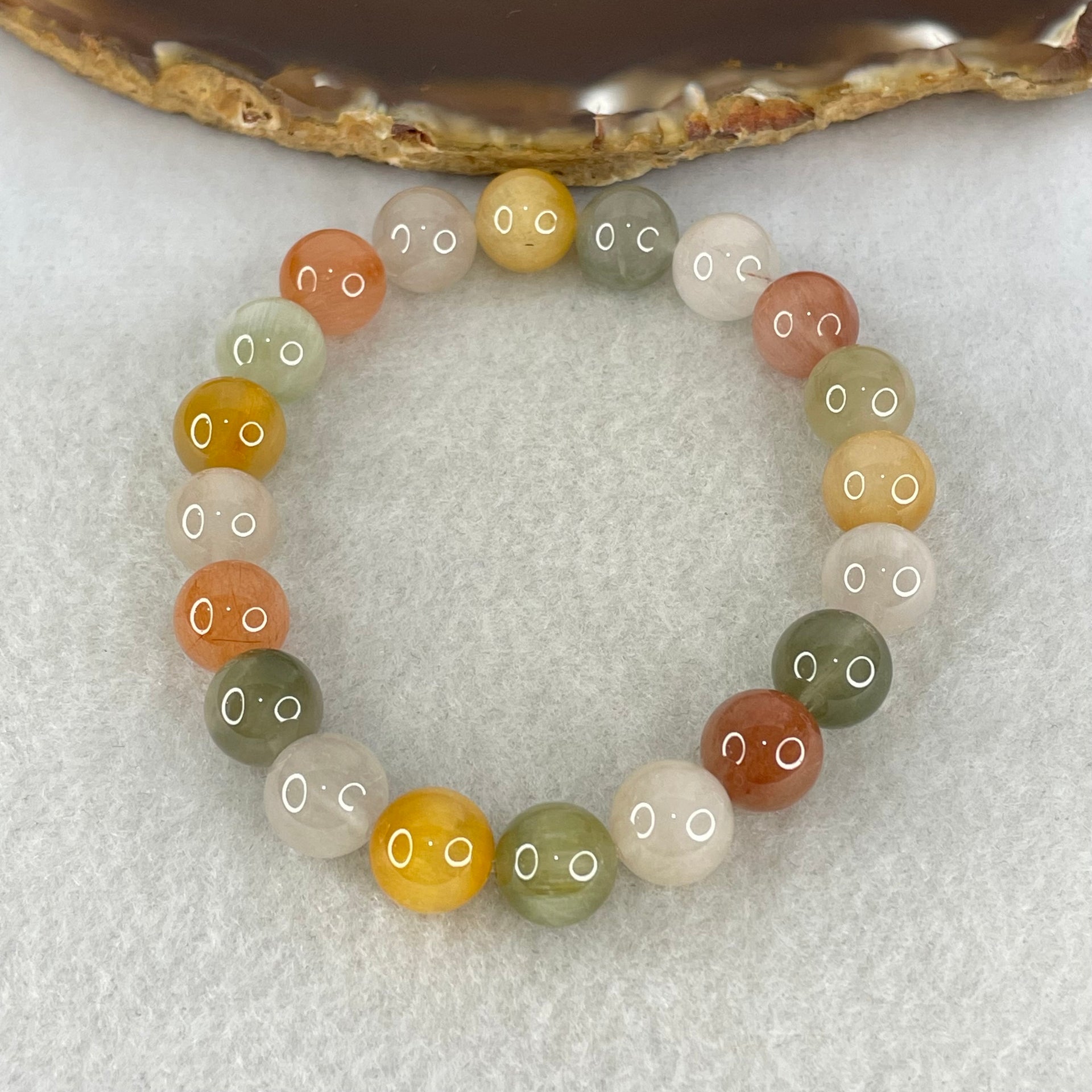 Above Average Grade Natural Muti Colour Rabbit Hair Rutilated Quartz Beads Bracelet 24.92g 16cm 9.8mm 20 Beads - Huangs Jadeite and Jewelry Pte Ltd
